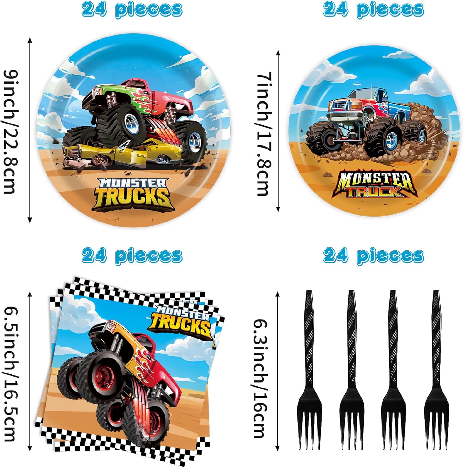 96 piezas de platos y servilletas Monster Truck decoraciones de cumpleaños Monster Truck suministros de fiesta Monster Truck recuerdos de fiesta de