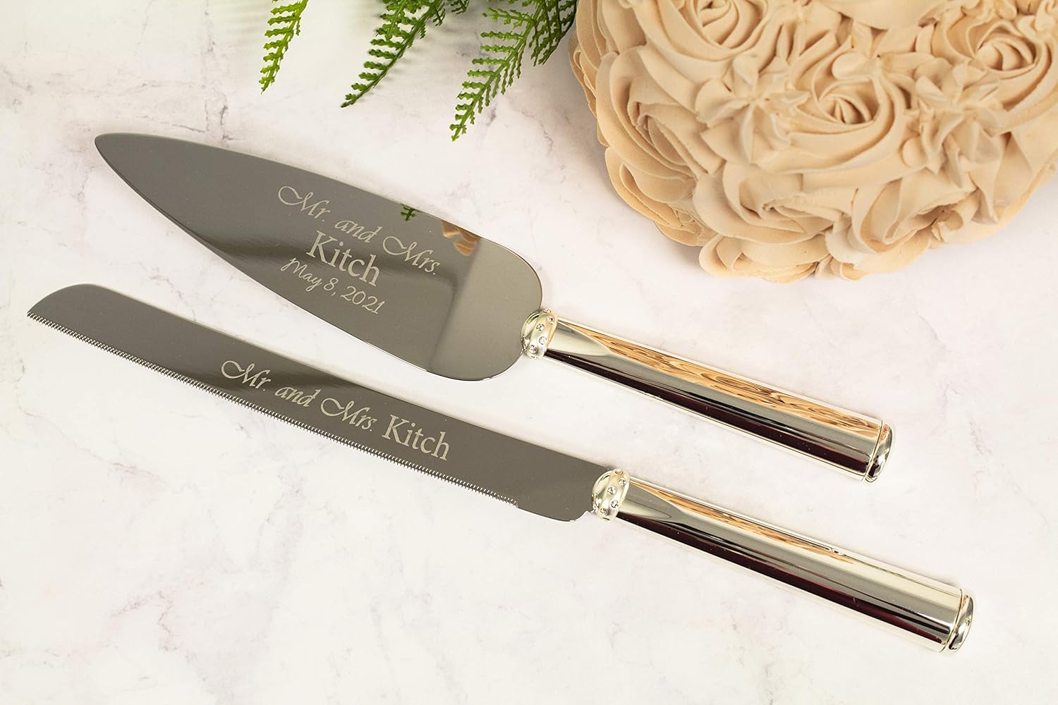 Lenox Devotion – Juego de cuchillos y servidores personalizados para tartas de boda, juego de corte de pastel de boda grabado, regalos de compromiso