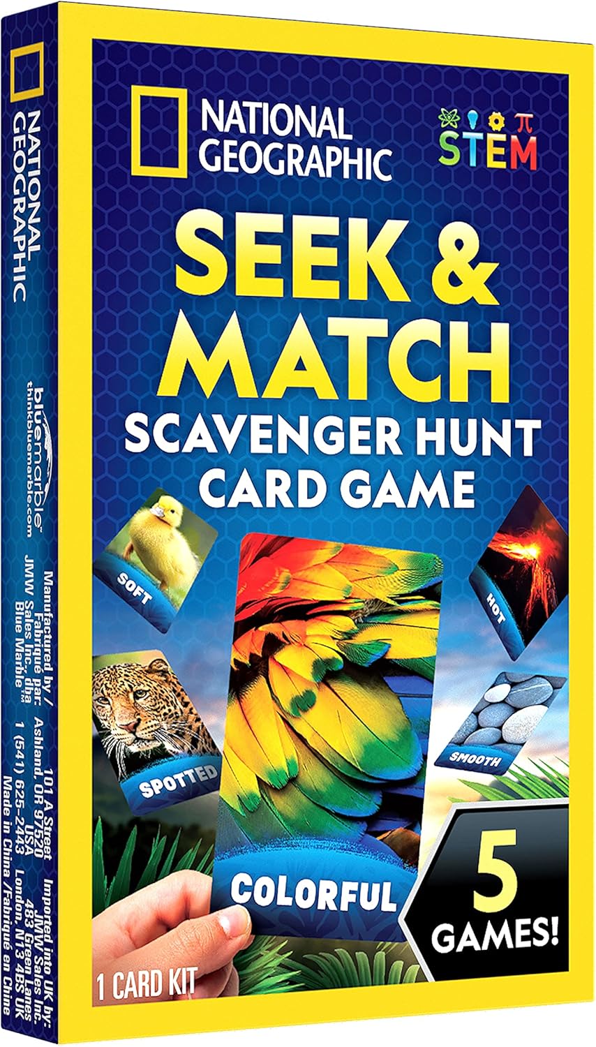 NATIONAL GEOGRAPHIC Juego de cartas de búsqueda del tesoro para niños busca y combina objetos de 40 tarjetas de tamaño gigante, juegos de