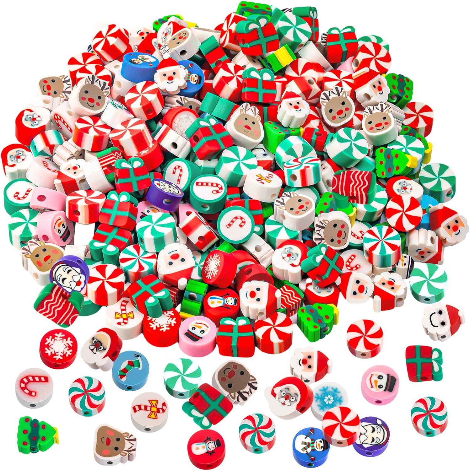 200 cuentas de arcilla polimérica de Navidad, cuentas espaciadoras Heishi mixtas para mujeres y niñas, pulseras, aretes, collares, fabricación de