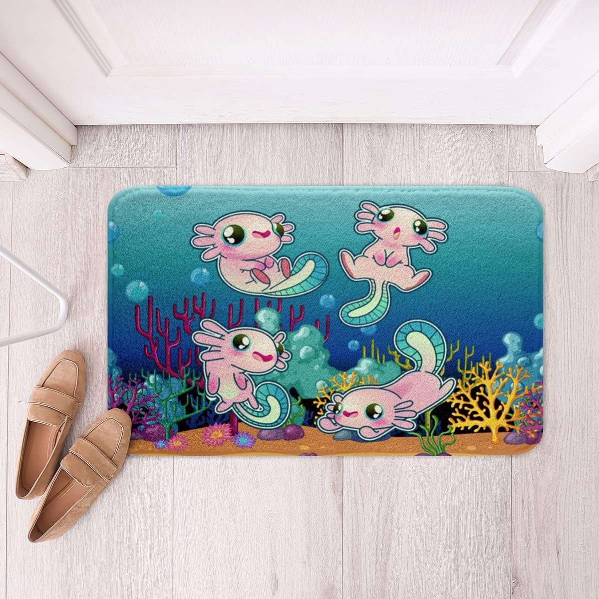 Erosebridal Lindos tapetes de baño de ajolotl de 16 x 24 pulgadas, alfombra de área de ajolotes rosa 3D para niños, tapete de baño de ajolote de