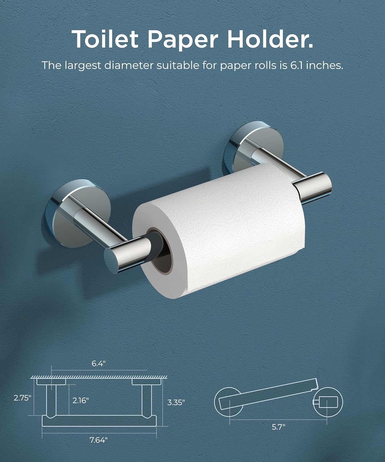 FORIOUS Chrome Toilet Paper Holder Wall Mount, Polished Finish Bathroom Toilet Paper Holder SUS 304 Stainless Steel Toilet Paper Roll Holder, Double