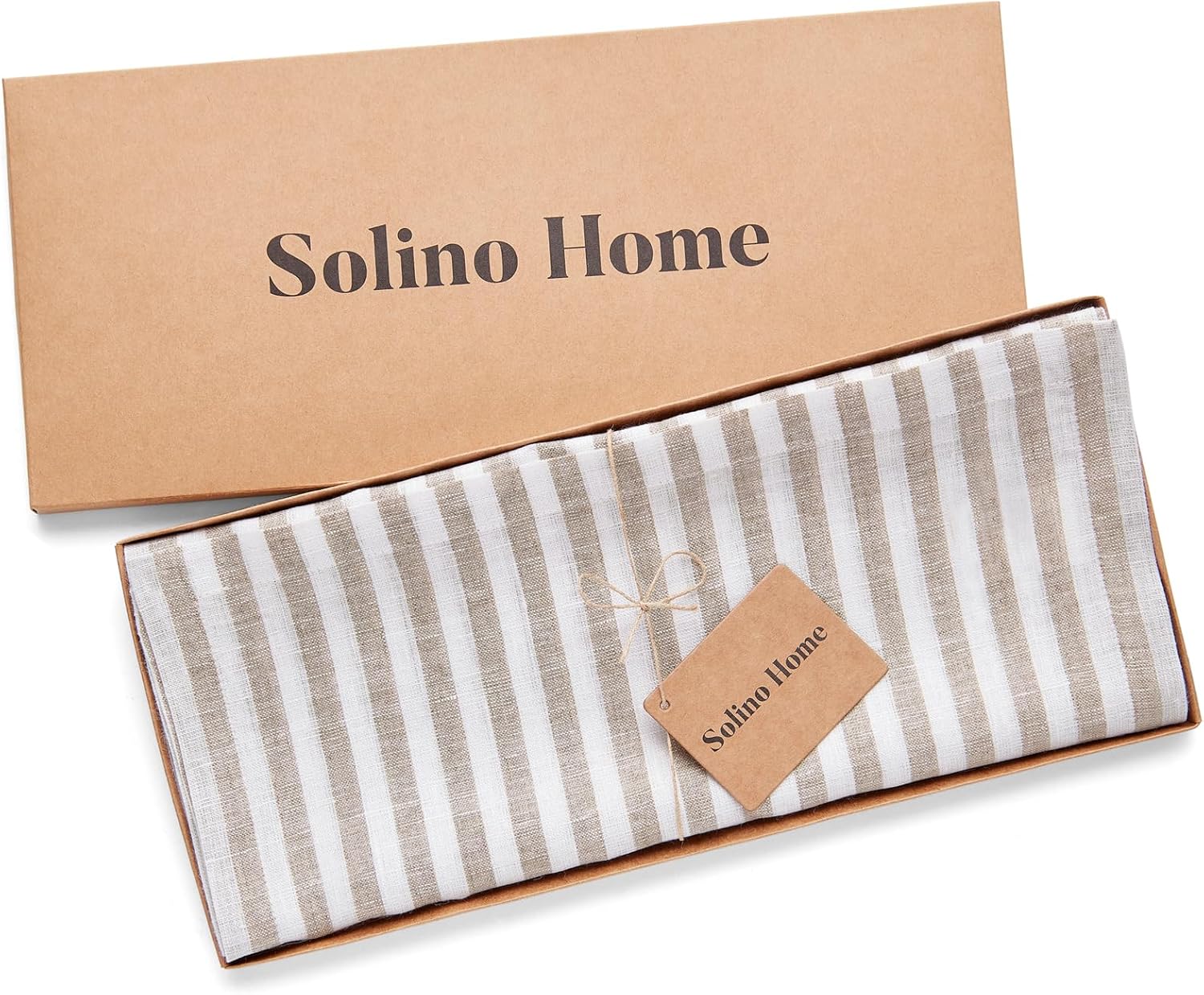 Solino Home Camino de mesa de lino a rayas de 90 pulgadas de largo, 100% lino puro de 14 x 90 pulgadas, rayas Amalfi naturales y blancas, camino de