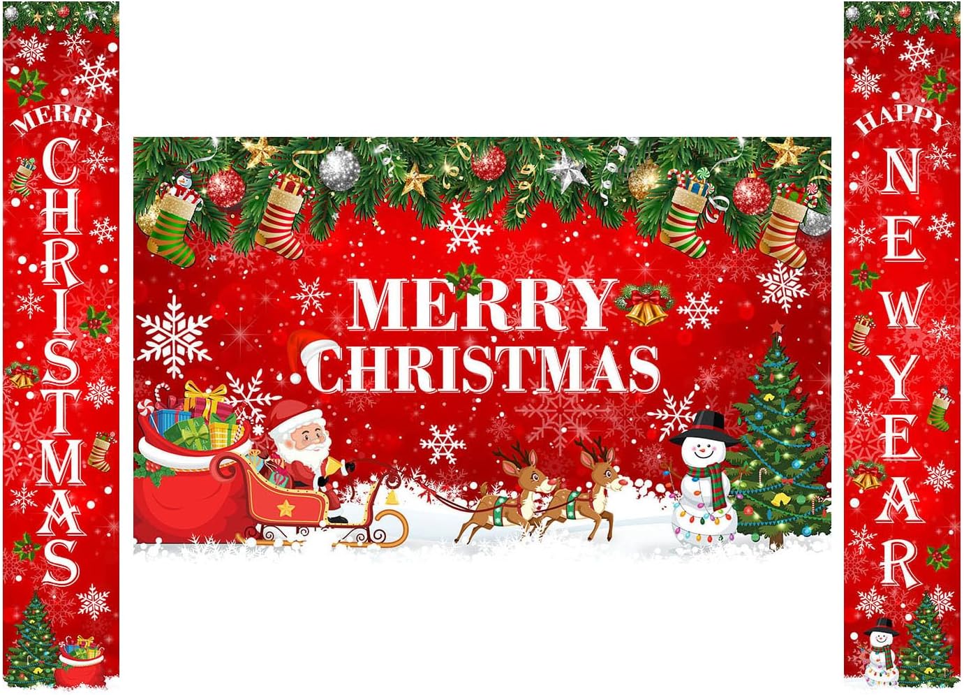 Avezano Decoraciones de Navidad rojas con texto en inglés Merry Christmas para colgar en el porche y en el porche, pancartas de Navidad para
