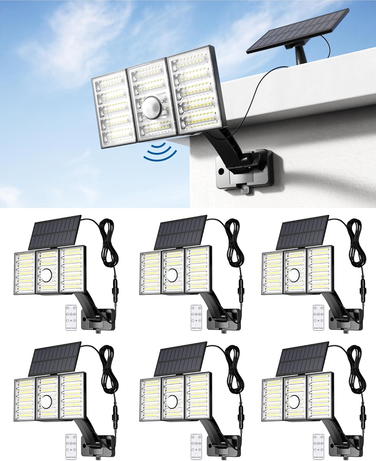 JACKYLED Luces solares para exteriores con sensor de movimiento, 2000 lm, 108 LED, luces solares de inundación para exteriores con control remoto,