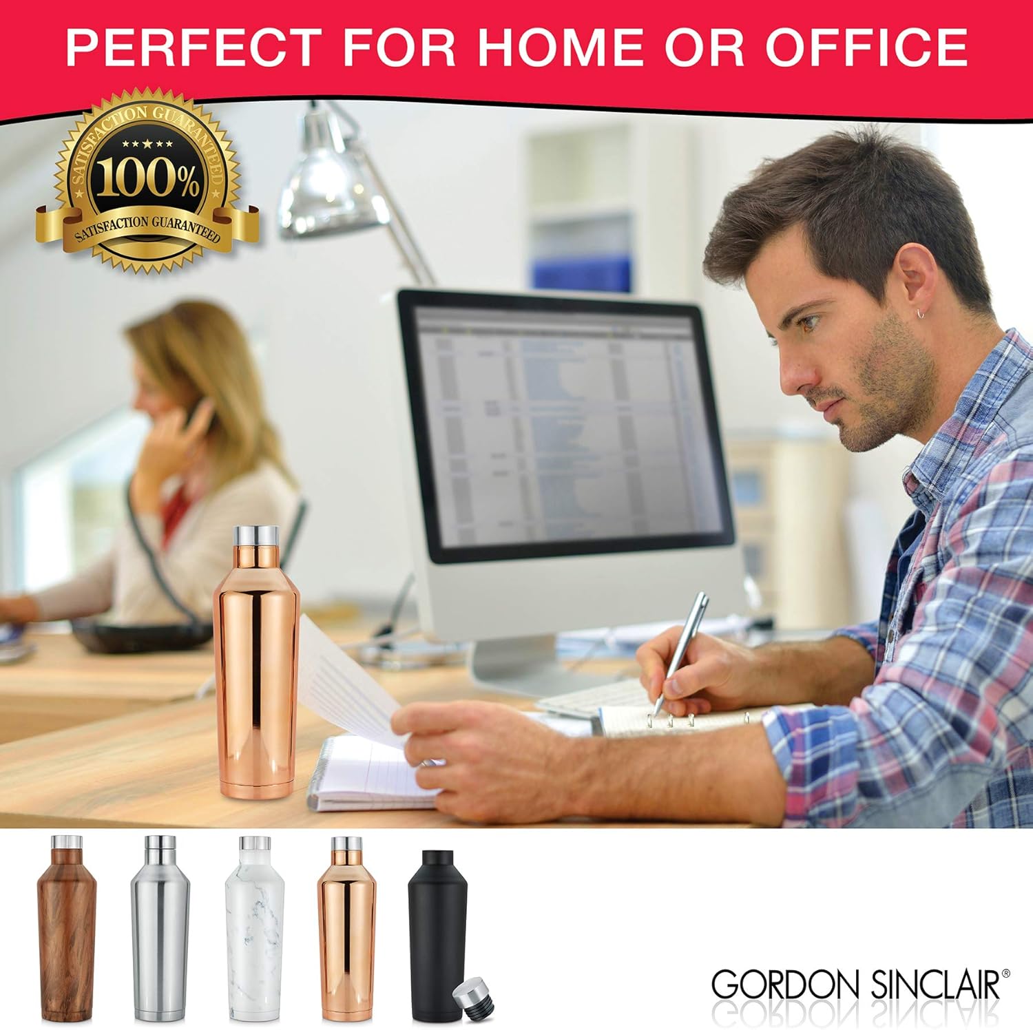 Gordon Sinclair Copper Riviera – Botellas de agua de acero inoxidable de doble pared de 17 onzas, la botella de agua aislada al vacío es a prueba de