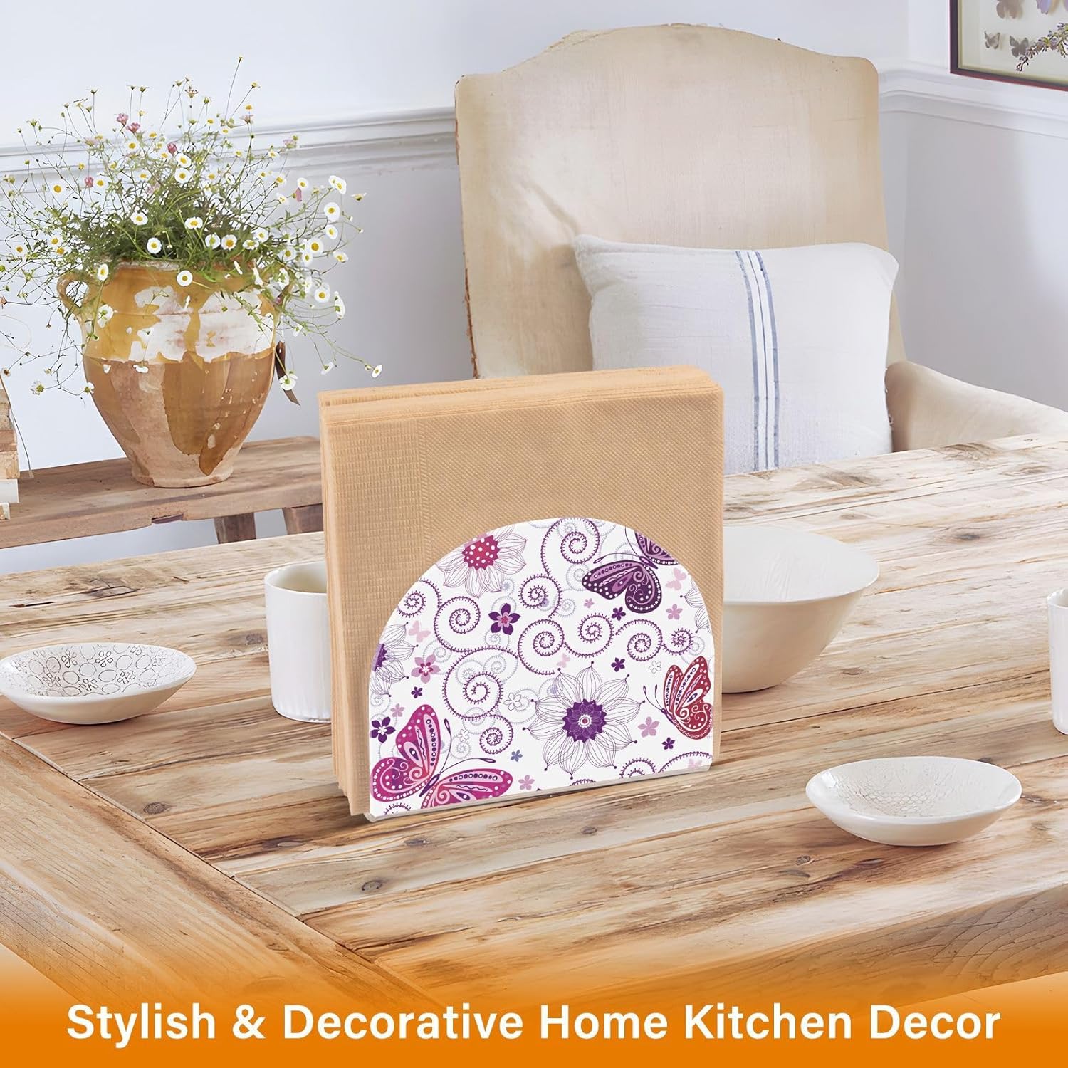 Napkin Holder Pink Butterfly Napkin Holders for Tables, Clear Acrylic Napkin Holders Cocktail Napkin Holder for Kitchen Restaurant Bar Home Decor