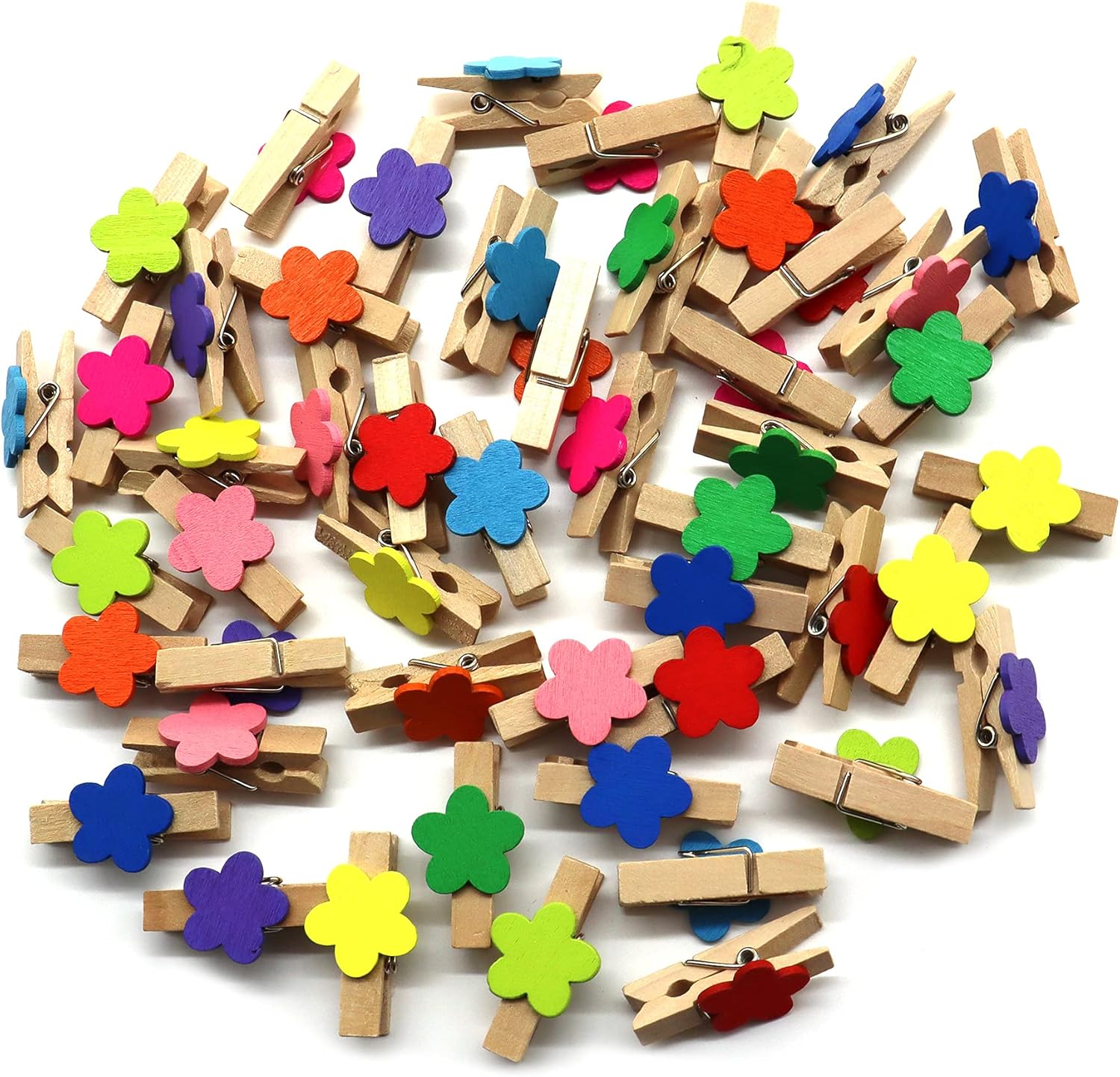 Pinzas para fotos, pinzas de papel, pinzas para colgar flores de primavera, pinzas para la ropa, mini ropa de lavandería de madera natural, 50