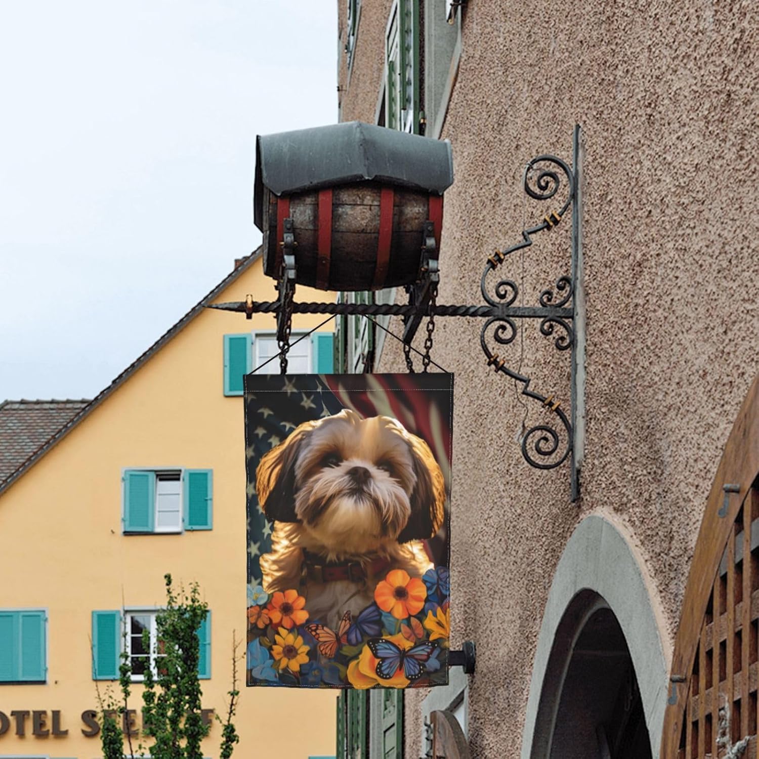 Bandera de jardín Shih Tzu Dogs – Bandera de Estados Unidos con diseño de girasol, 12 x 18 pulgadas, doble cara, decoración de patio al aire libre