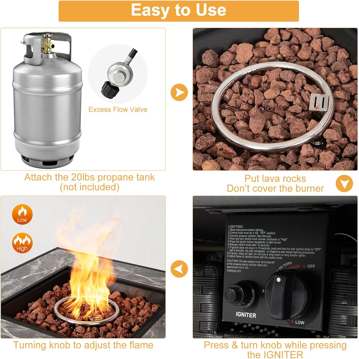 Tangkula Patiojoy – Mesa para fogata de gas propano de ratán de 35 pulgadas, 50,000 BTU para exteriores, con tapa, rocas de lava y cubierta de PVC,