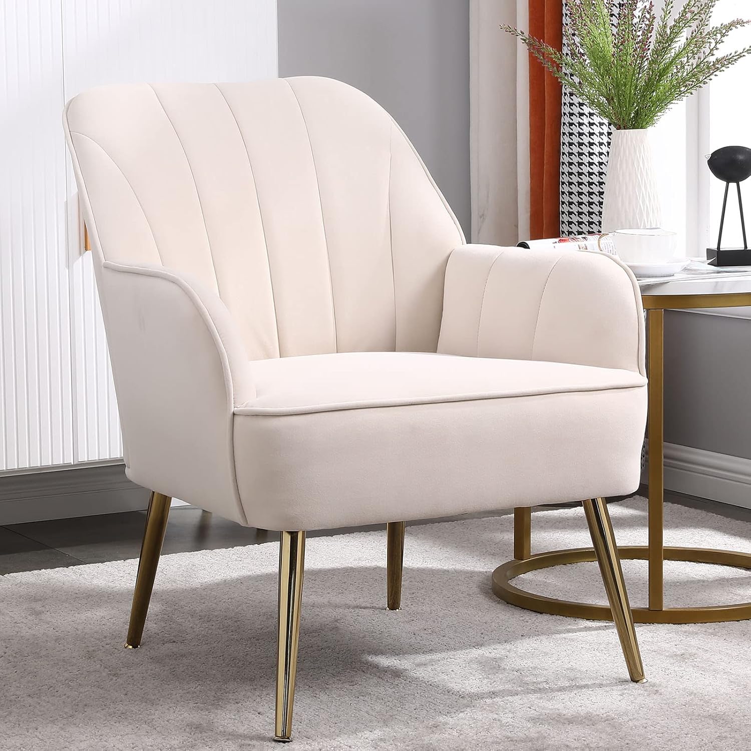 HANLIVES Silla decorativa de terciopelo, moderno sillón de sherpa tapizado de mediados de siglo, cómodo sillón para sala de estar, dormitorio, sala