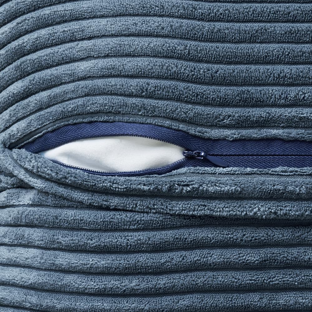 MIULEE Juego de 2 fundas de almohada de pana azul de 18 x 18 pulgadas con empalme, fundas de almohada súper suaves de rayas bohemias decorativas con