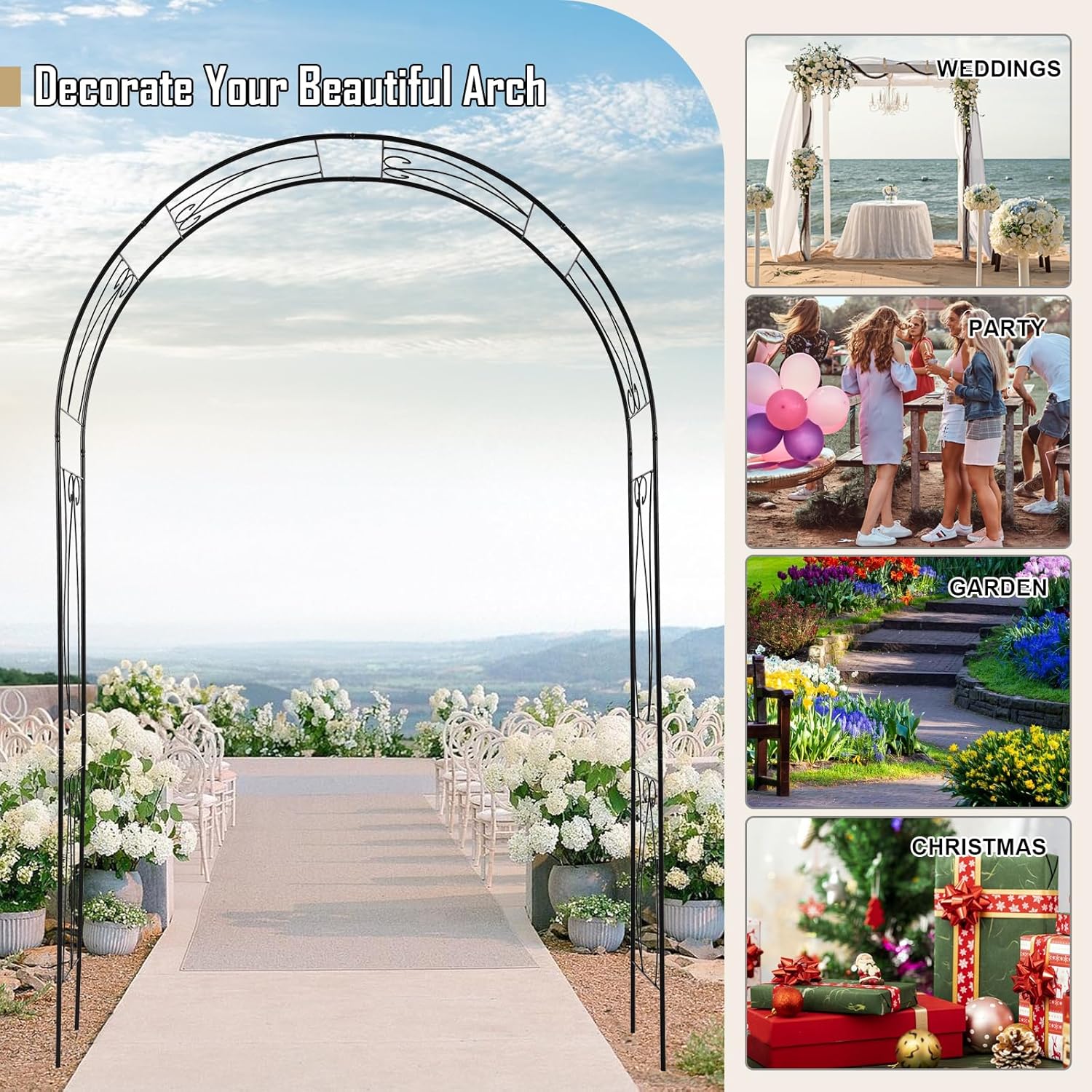 Arco de jardín de metal al aire libre para planta trepadora, enrejado de árbol de jardín para jardín al aire libre césped patio trasero