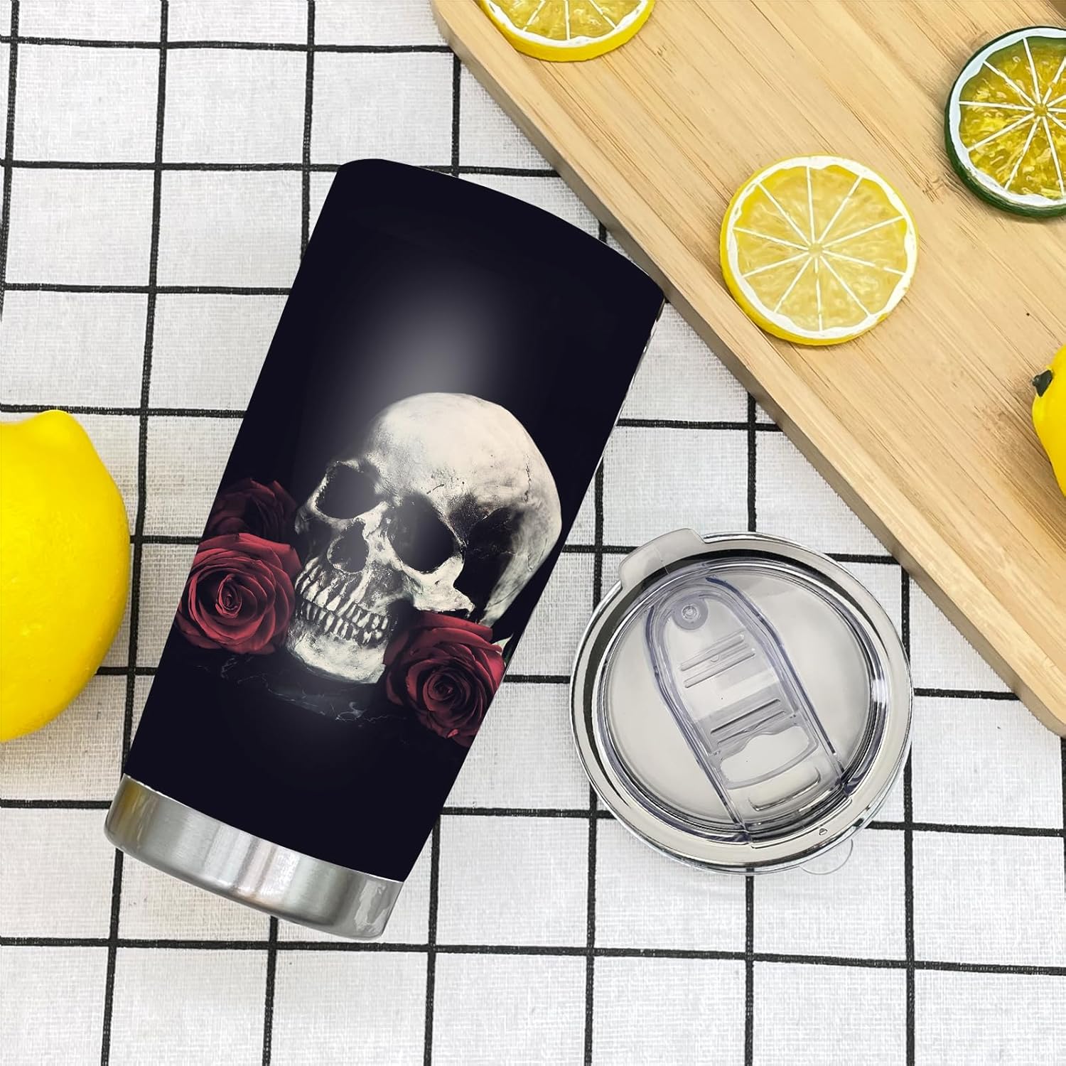 NVJUI JUFOPL Vaso de calavera con tapa de 20 onzas, regalos divertidos para hombres y mujeres, regalos de cumpleaños para papá y mamá, taza de café