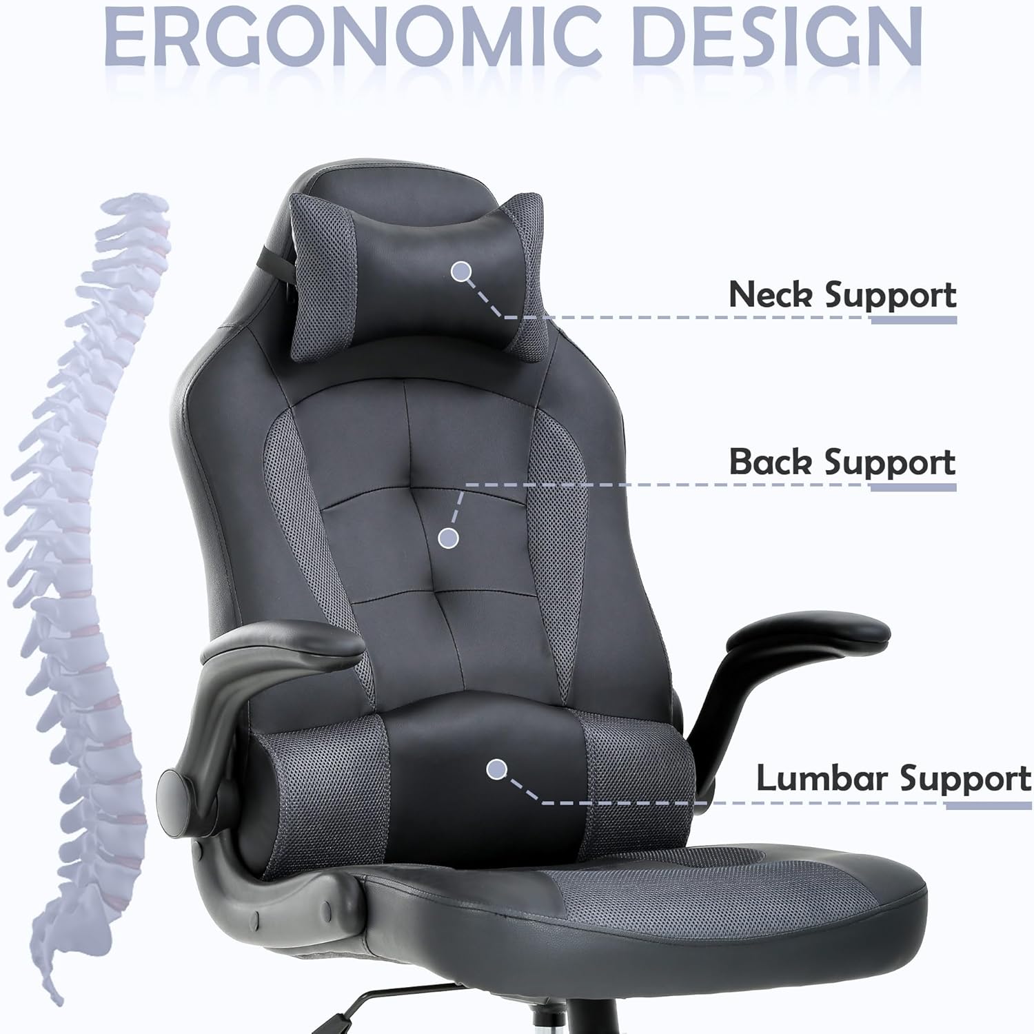 Silla de juegos barata para computadora, silla ergonómica de videojuegos de piel sintética, respaldo alto, silla giratoria de escritorio de oficina