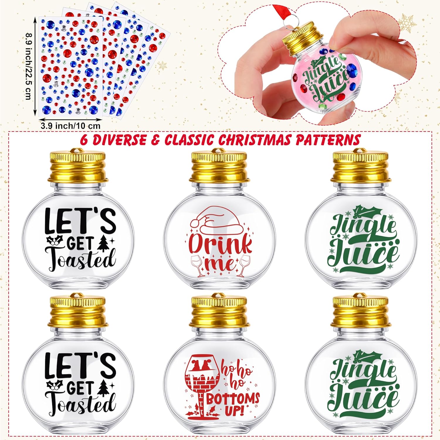 Aodaer Paquete de 48 bolas de Navidad rellenables con calcomanías, adornos redondos transparentes para árbol de Navidad, botellas de agua, botellas