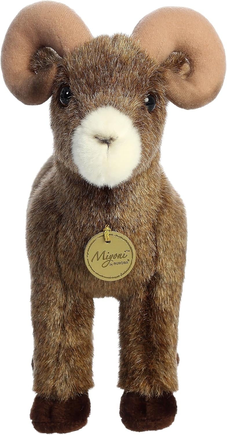Aurora Adorable borrego cimarrón de peluche Miyoni, detalle realista, compañía entrañable, marrón, 11 pulgadas