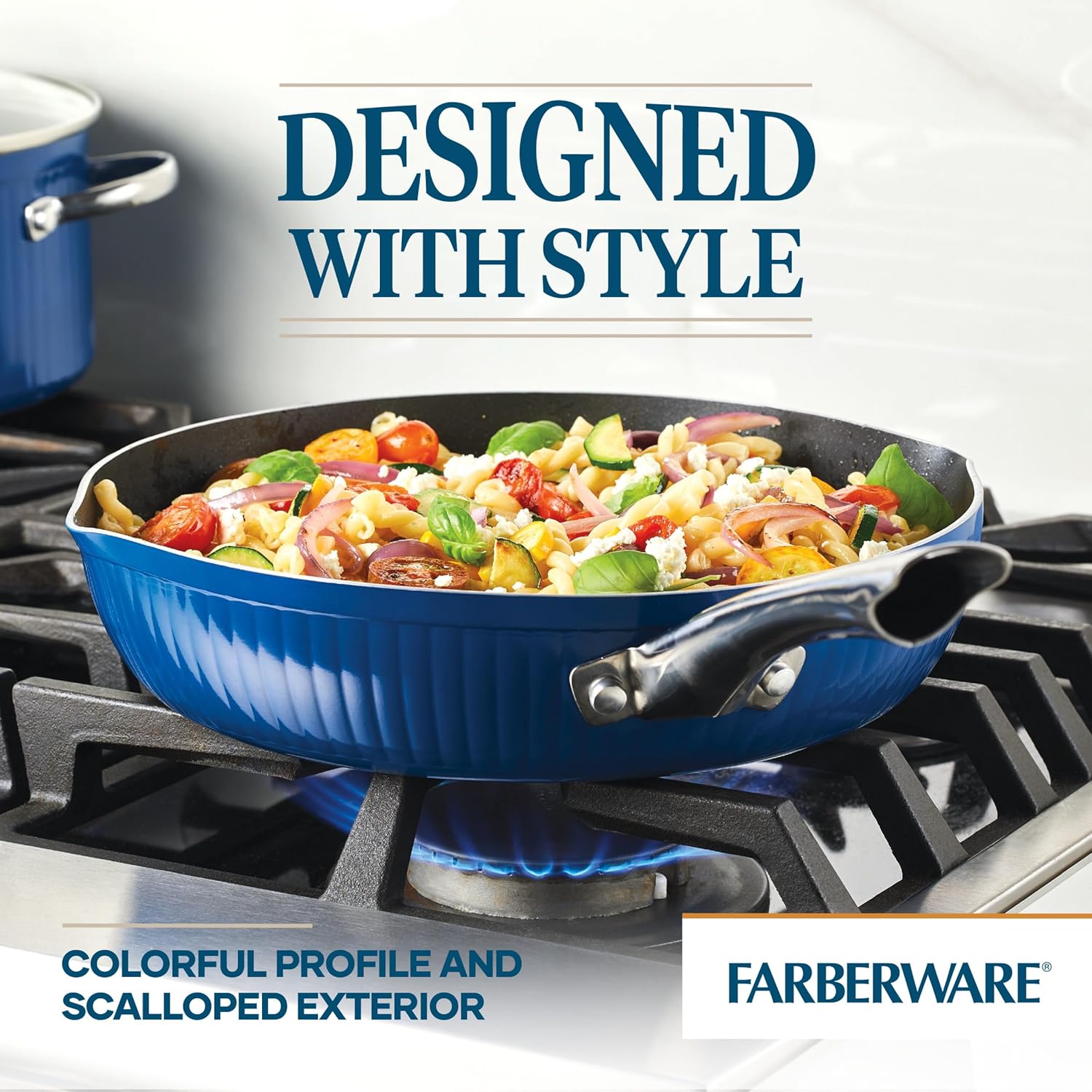 Farberware Style – Sartén antiadherente con boquillas de vertido, apta para lavavajillas, 11.25 pulgadas, color azul