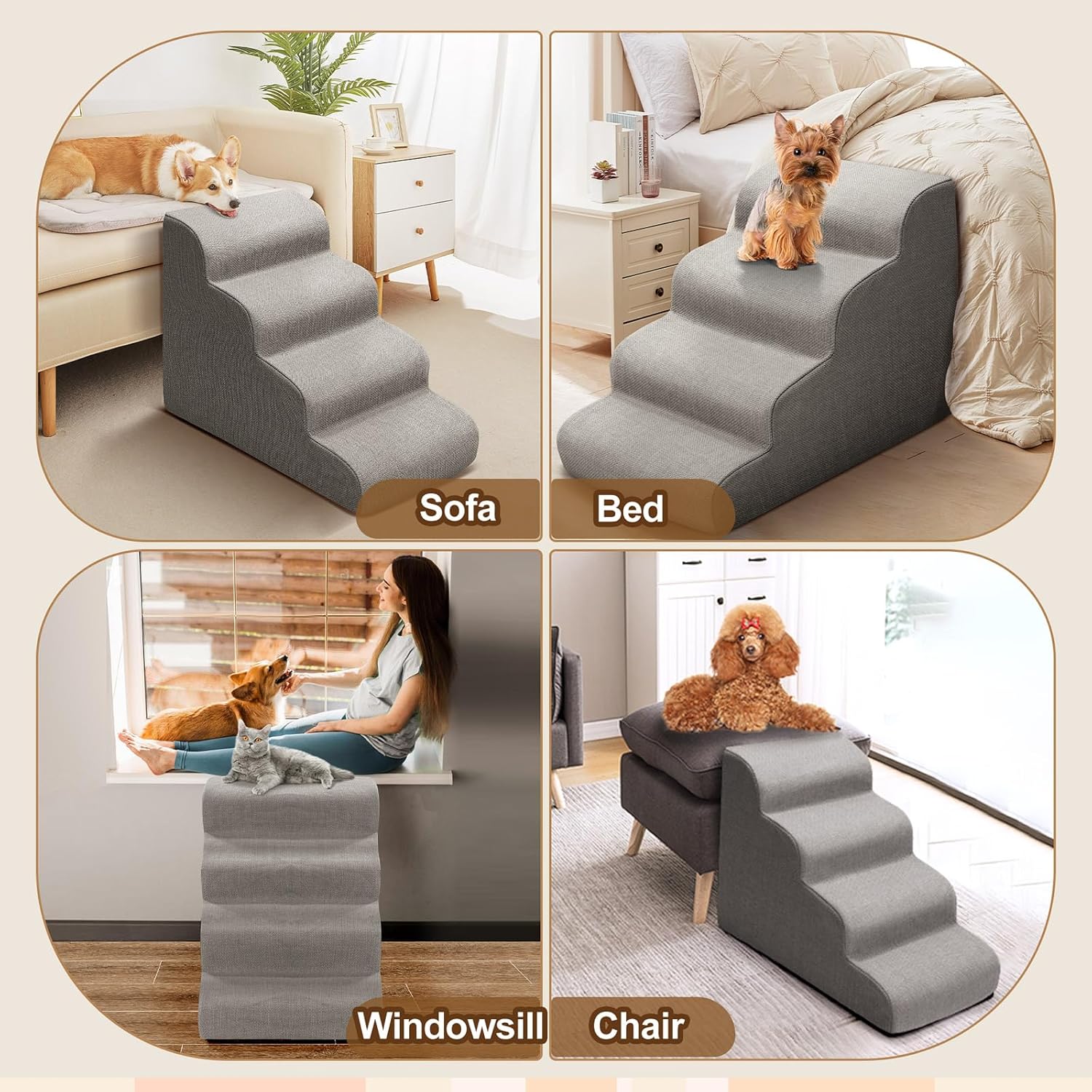 Gimars Escaleras más altas para perros Samll para cama de 20 pulgadas de alto, escalones para perros de 4 escalones para sofá cama alta, sofá de