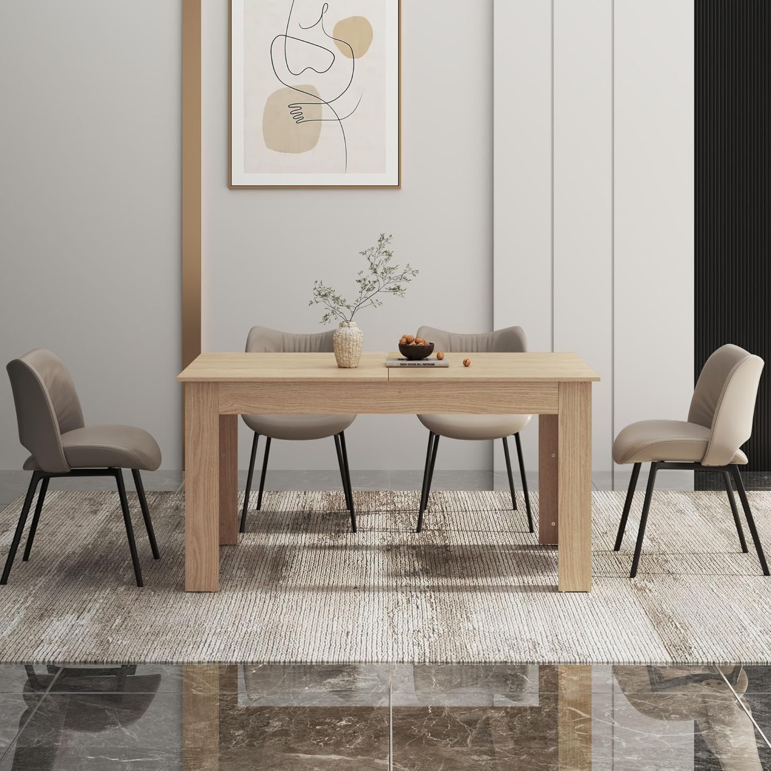 Mesa de comedor extensible para 6 a 10 personas, mesa de comedor de madera, moderna mesa extensible para reuniones, reuniones para cocinas pequeñas,