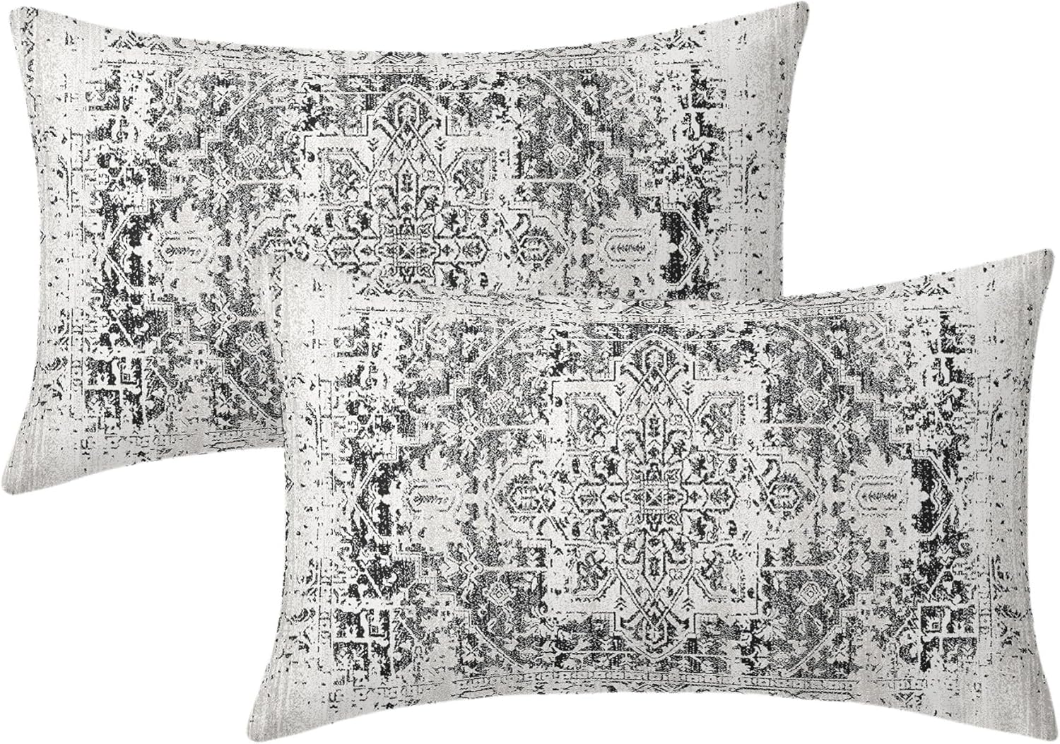 Juego de 2 fundas de almohada lumbares bohemias negras de 12 x 20 pulgadas  12.0 x 20.0 in., estilo étnico, bohemio, rectangular, estilo rústico,