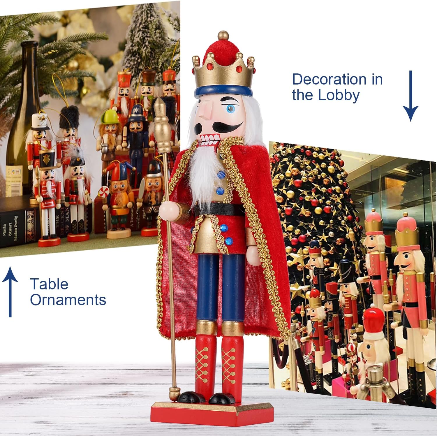 COMBIUBIU Decoraciones navideñas de 15 pulgadas, adornos de cascanueces de madera, soldado, muñeco de cascanueces de Navidad coleccionable festivo,