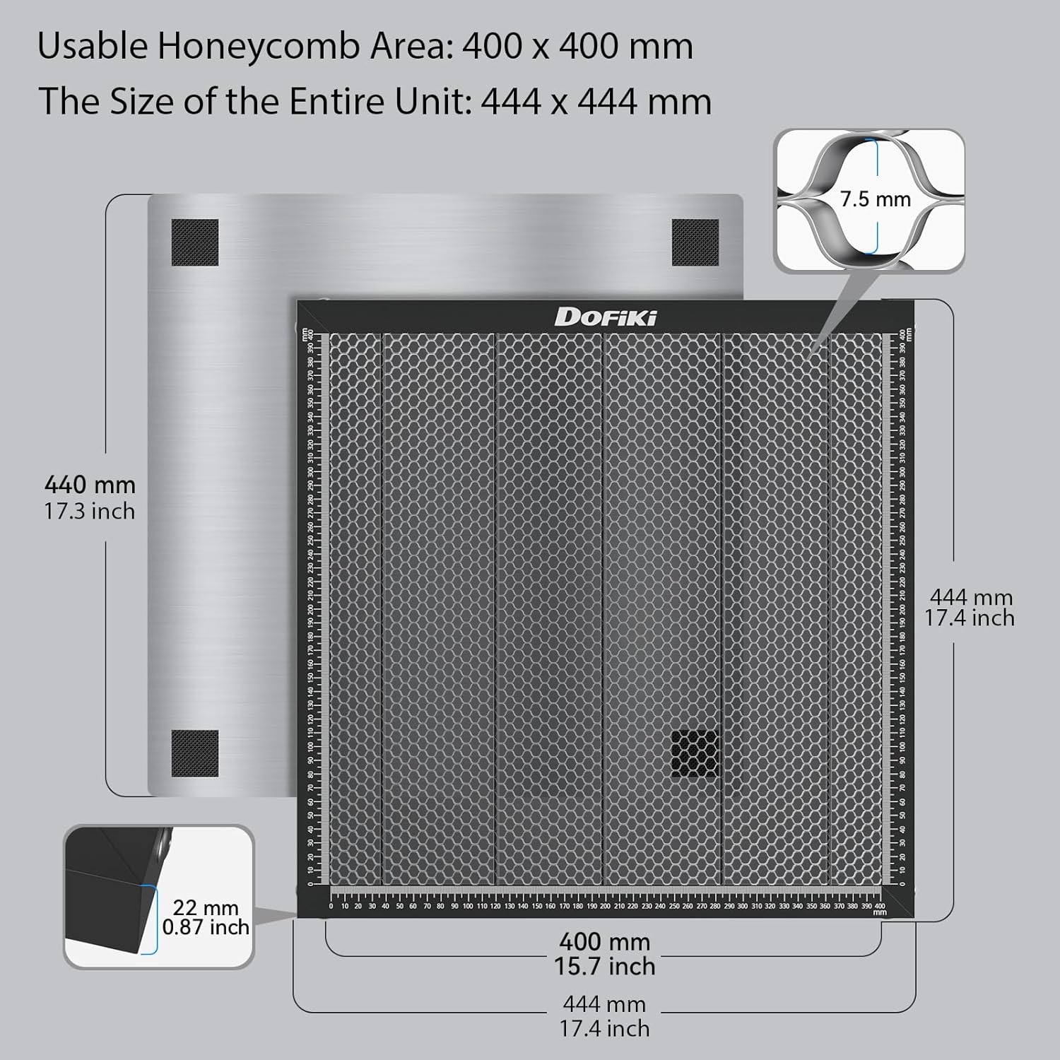 Cama láser de panal de abeja de 15.748 in x 15.748 in, alfombrilla de corte de panal de acero para bandeja cortadora de grabador láser, tamaño de