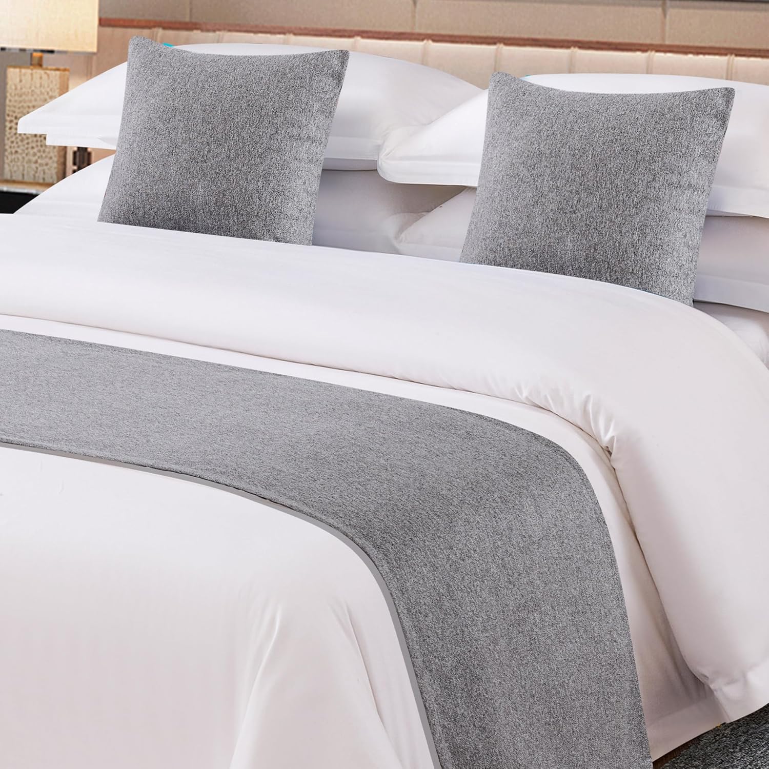 OSVINO Camino de cama sólido de microfibra, protector de ropa de cama simple ligero y duradero, bufanda para boda, habitación de hotel, gris claro,