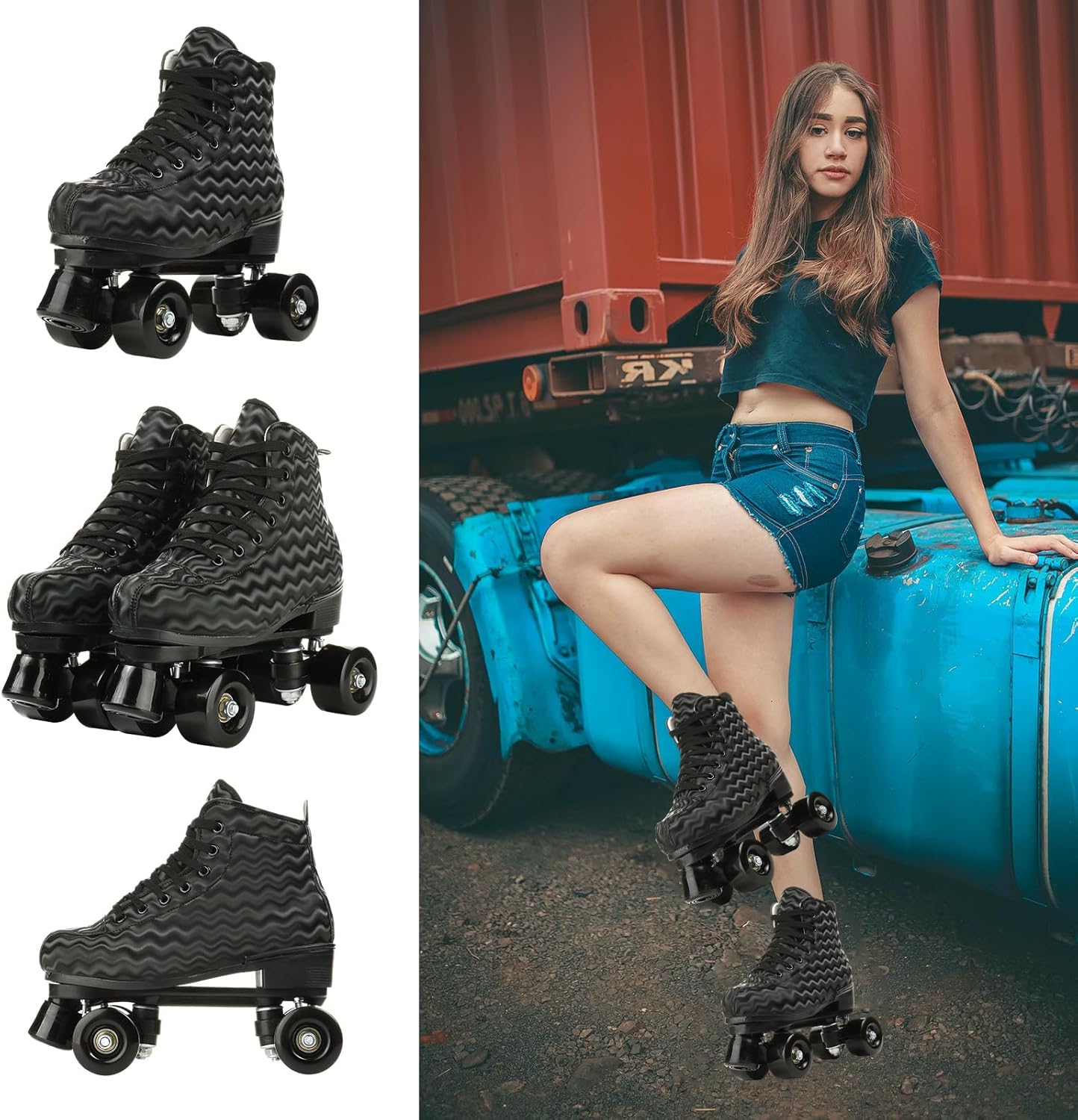 Patines unisex de doble fila, cuatro ruedas, patines altos, patrón de rayos, para principiantes, mujeres, hombres, niños y niñas