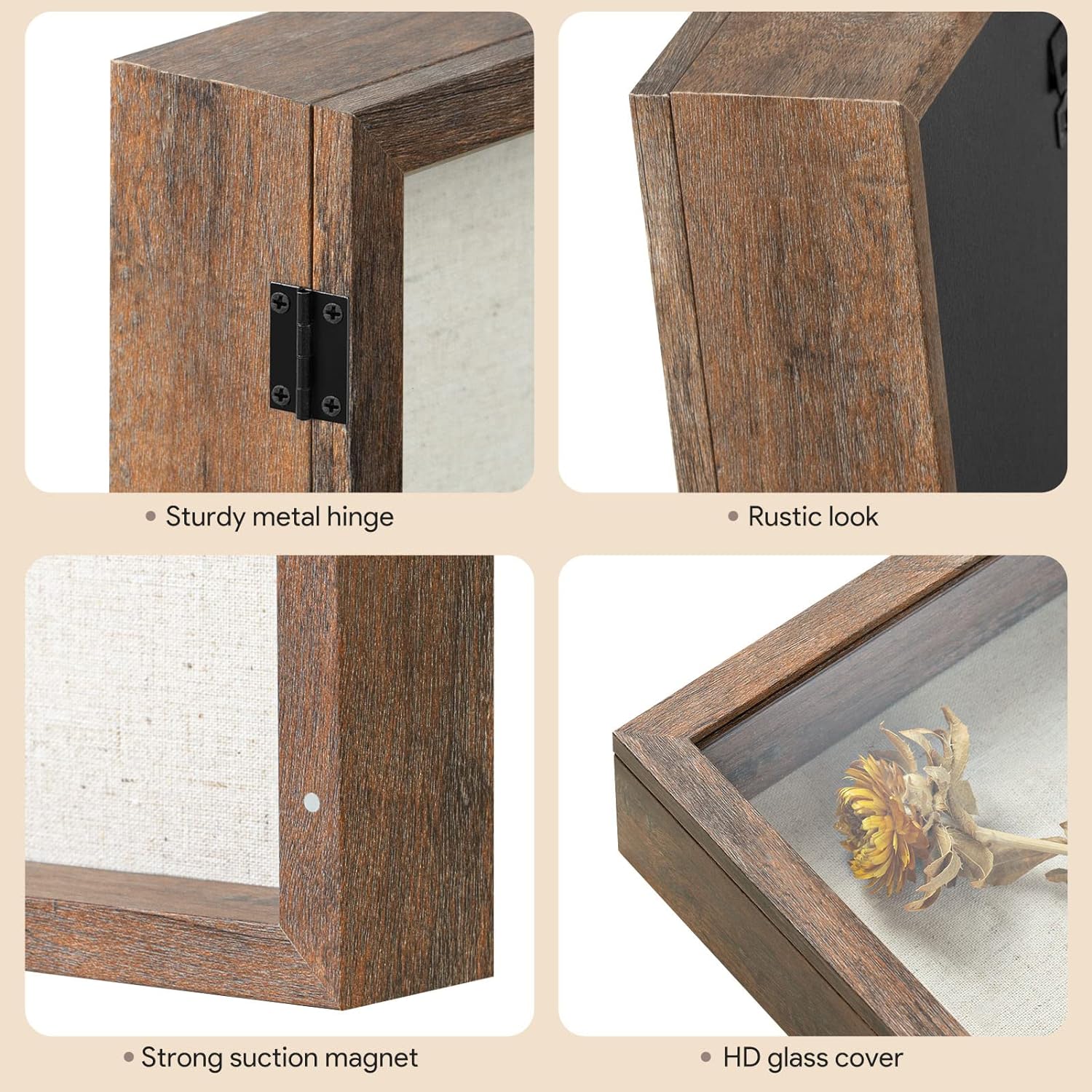 Paquete de 2 marcos de caja de sombra de 11 x 14 pulgadas con parte trasera de lino, vitrina rústica resistente de memoria de flores, imágenes,