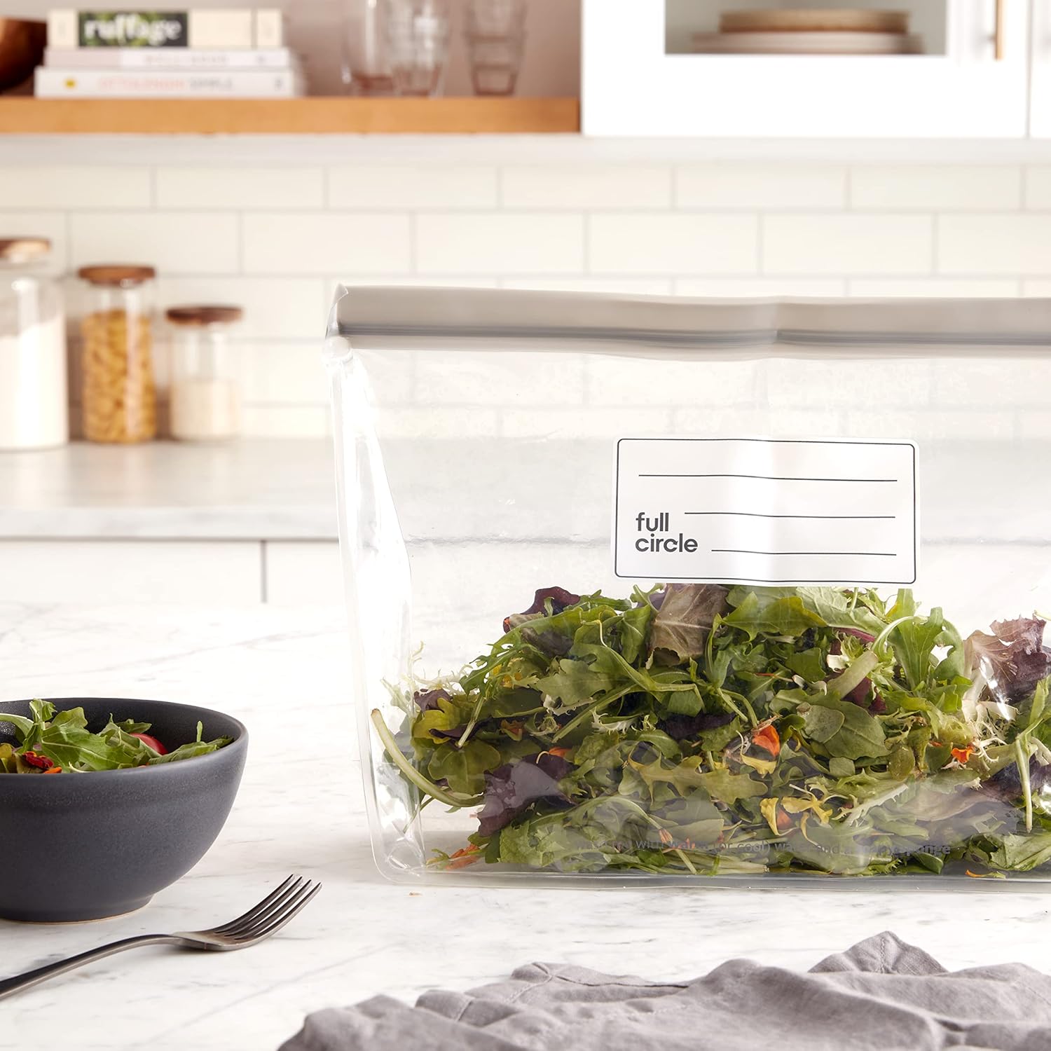 Full Circle Ziptuck – Bolsa de almacenamiento grande reutilizable para productos, segura para alimentos, bolsa de almacenamiento de alimentos sin
