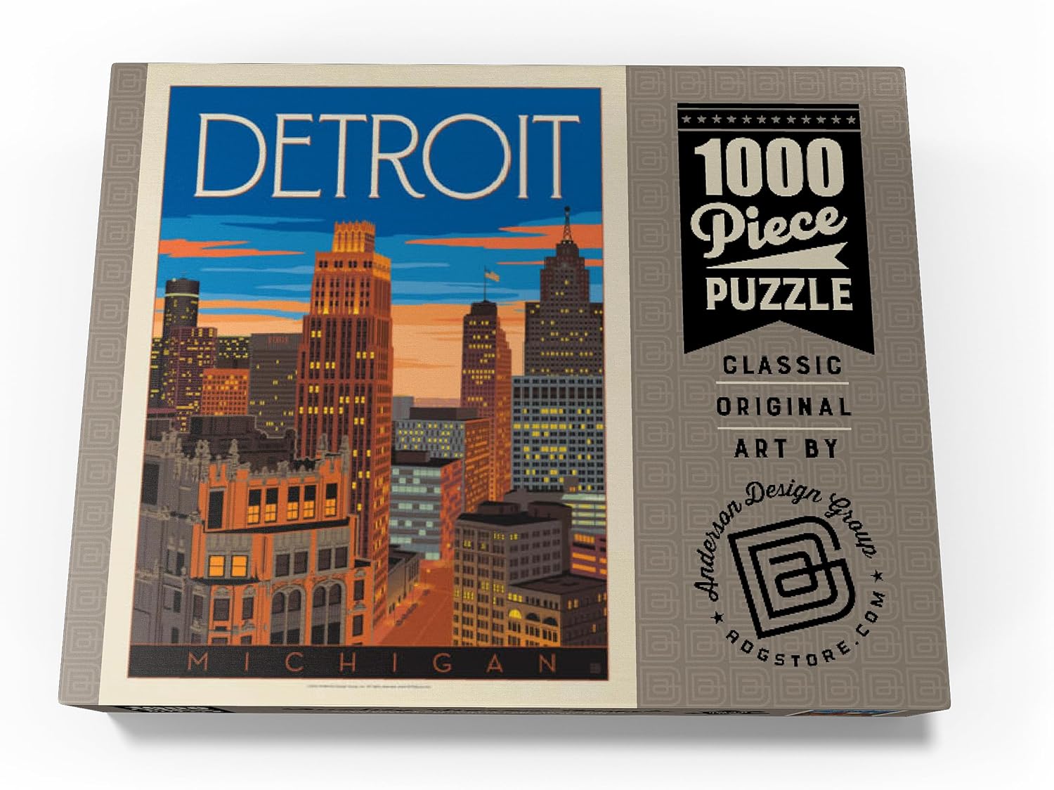 MyPuzzle Detroit, MI Skyline, Vintage Poster – Rompecabezas prémium de 1000 piezas para adultos