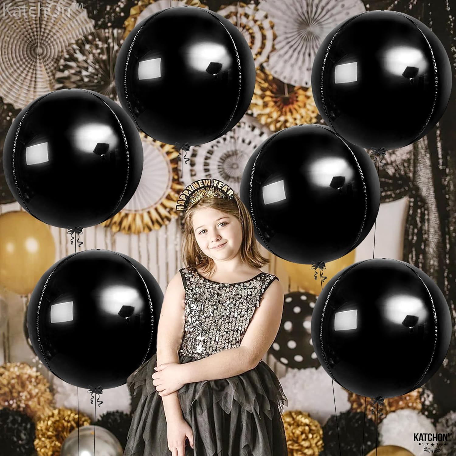 KatchOn, Globo grande de aluminio dorado de 22 pulgadas, paquete de 6, globos gigantes negros metálicos, 22 pulgadas, paquete de 6, globos de Mylar