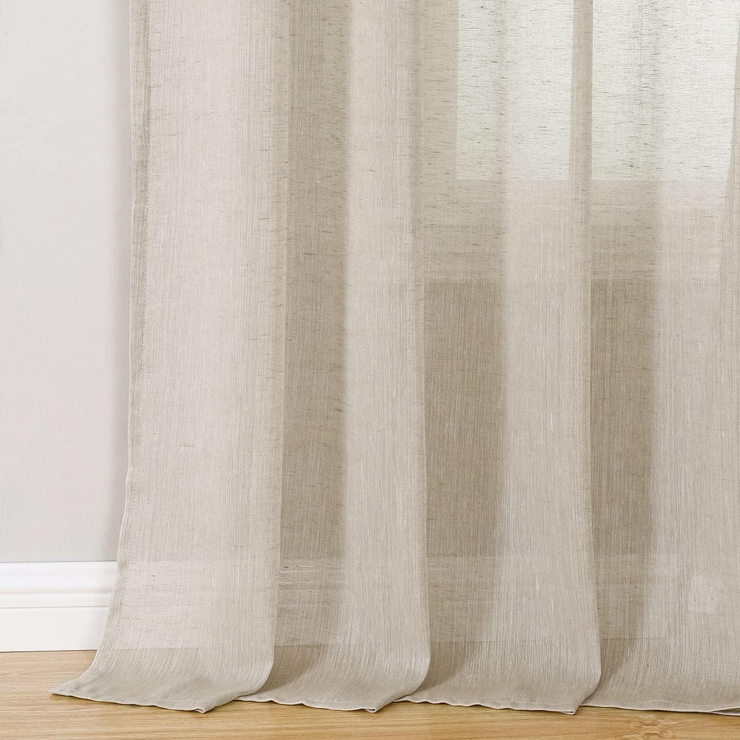 Miss Seltex – Cortinas traslúcidas de lino natural para sala de estar, elegantes cortinas lisas para ventana, con ojales, parte superior filtrante