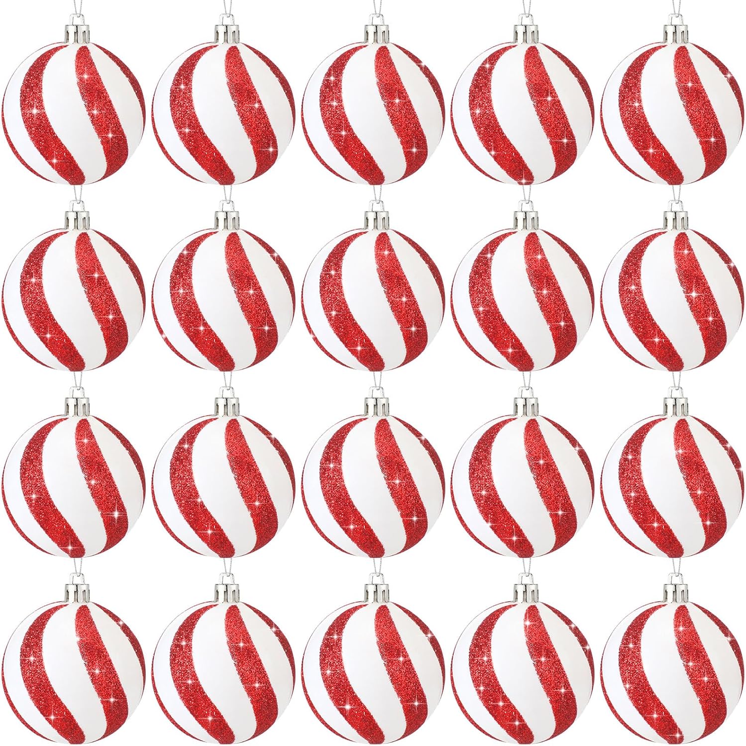 20 bolas de Navidad de 2.36 pulgadas, colgantes de plástico, adornos colgantes para árbol de Navidad, bolas rojas y blancas de menta para árbol de