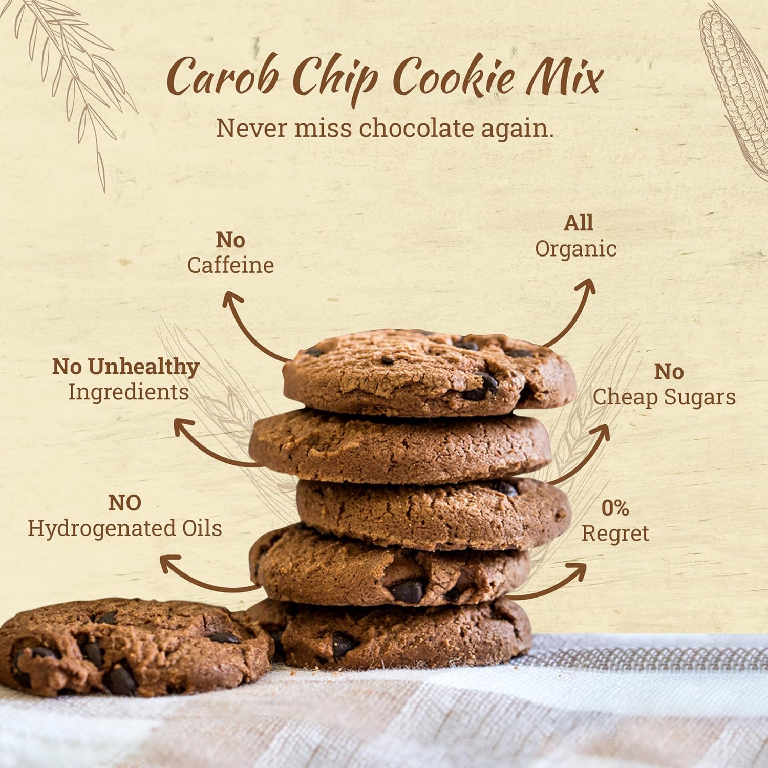Missy J’s Mezcla orgánica de galleta de trigo integral de algarroba de 12 onzas, 1 paquete, sustituto saludable sin cafeína del chocolate, hecha con