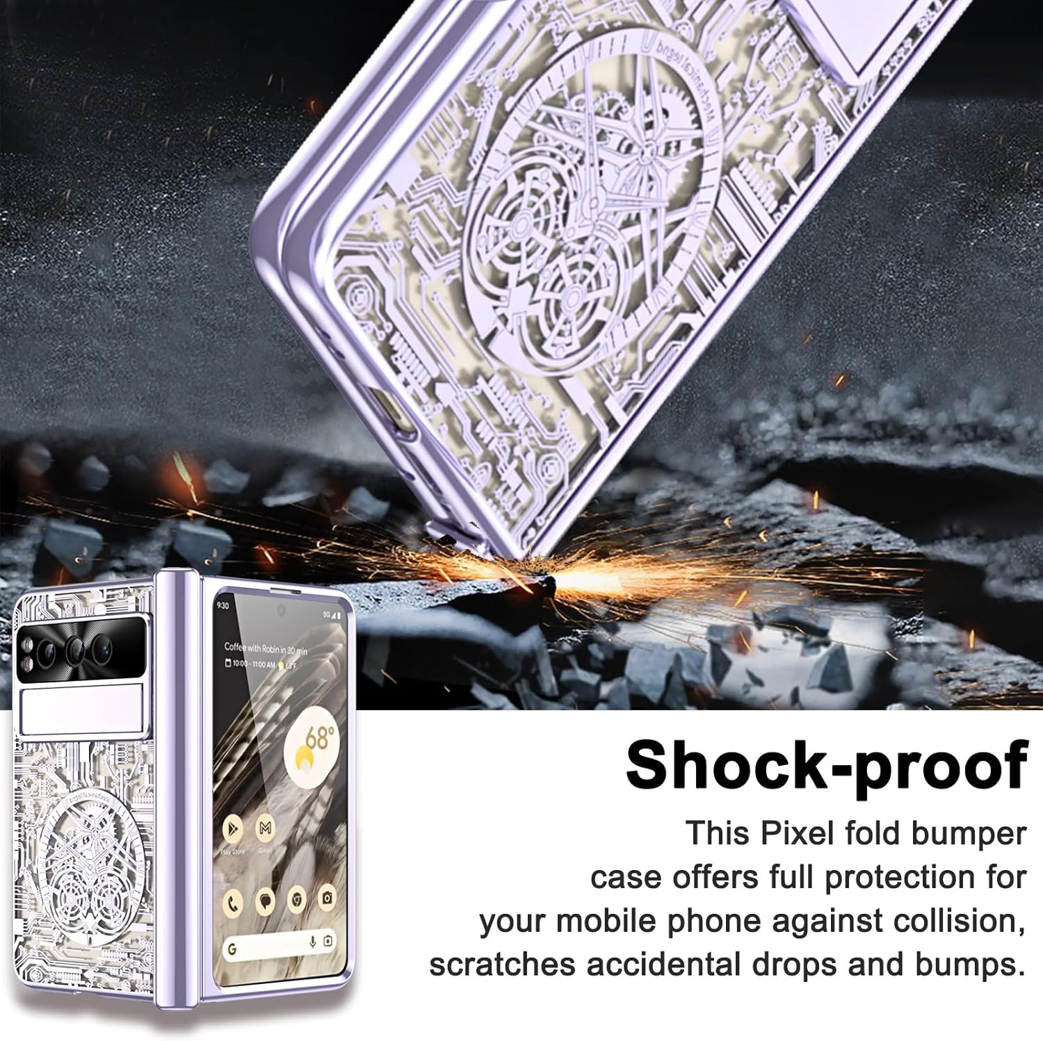 Miimall Funda compatible con Google Pixel Fold con protector de pantalla, Pixel Fold con protección de bisagra + funda transparente con textura