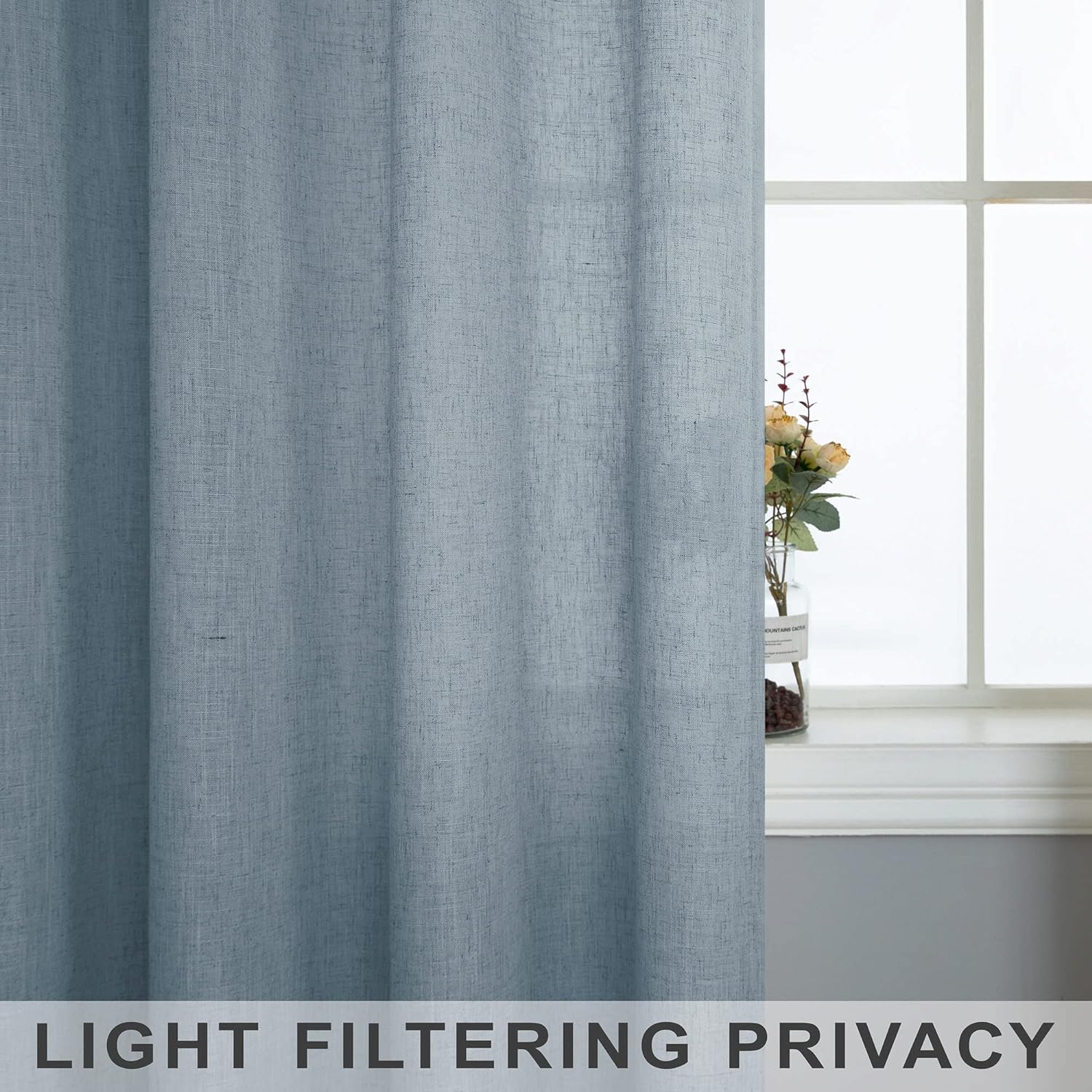 Cortinas azul claro de 38 pulgadas de ancho para sala de estar, 2 paneles con bolsillo para barra para filtro de luz, cortinas semitransparentes