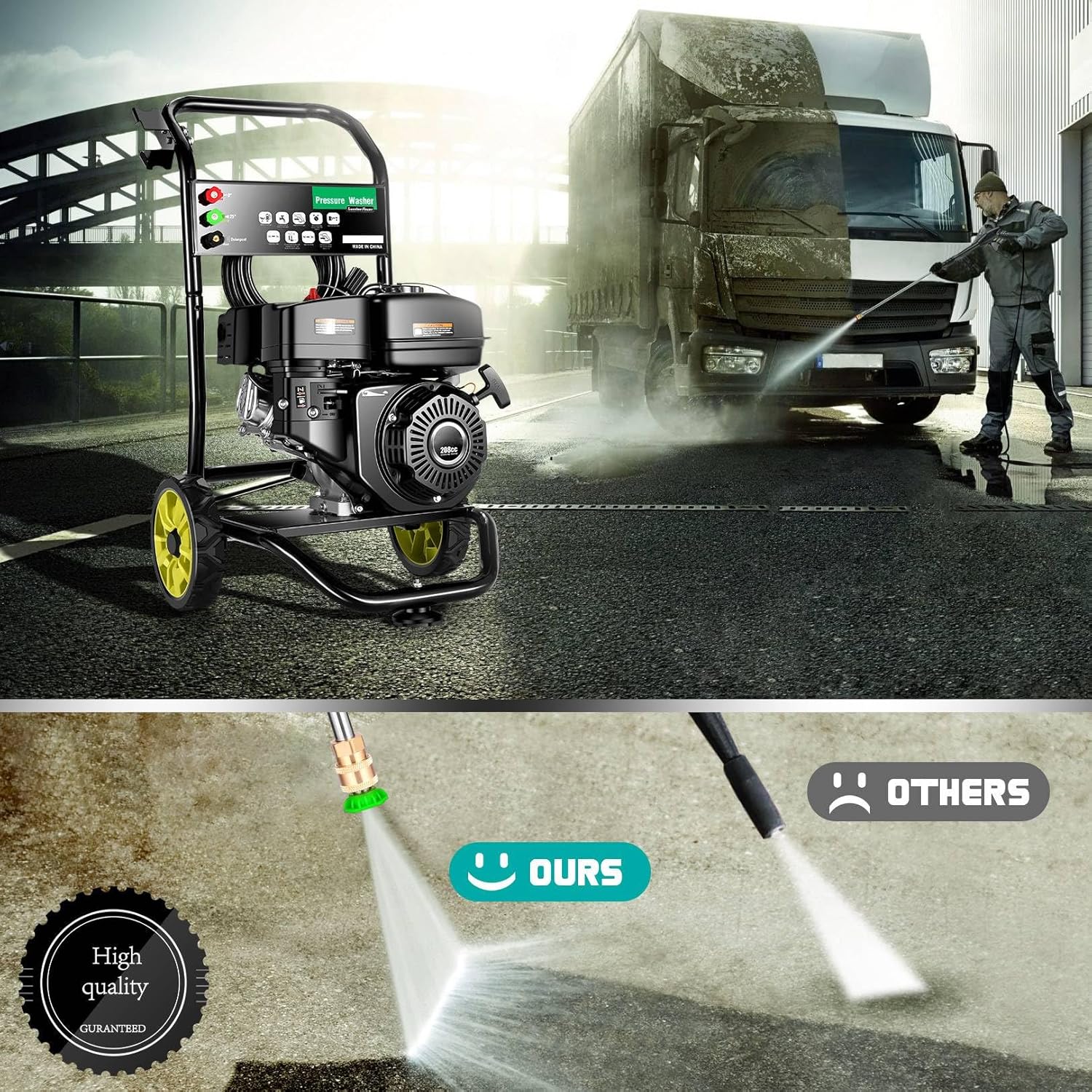 Homdox Lavadora a presión de gas 4000PSI 2.6GPM Lavadora a gas 208CC Lavadora eléctrica a gas con manguera de 25 pies, lavadora a presión de