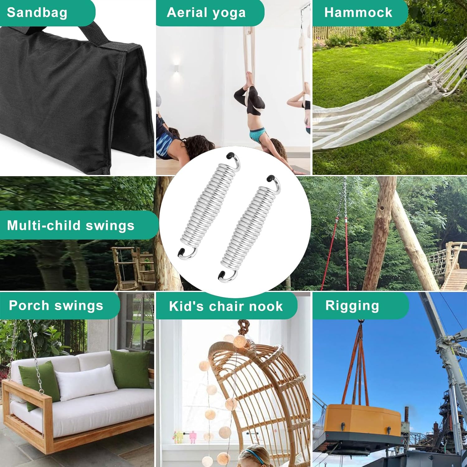 PMIIO Muelles oscilantes para porche, silla de resorte con capacidad para hasta 1600 libras, resortes cromados resistentes para sillas colgantes,