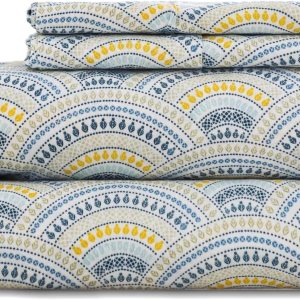 KACEMOO Juego de sábanas tamaño matrimonial de 4 piezas con estampado floral azul bohemio, sábanas de lujo refrescantes de 17 pulgadas de KACEMOO Juego de sábanas tamaño matrimonial de 4 piezas con estampado floral azul bohemio, sábanas de lujo refrescantes de 17 pulgadas de