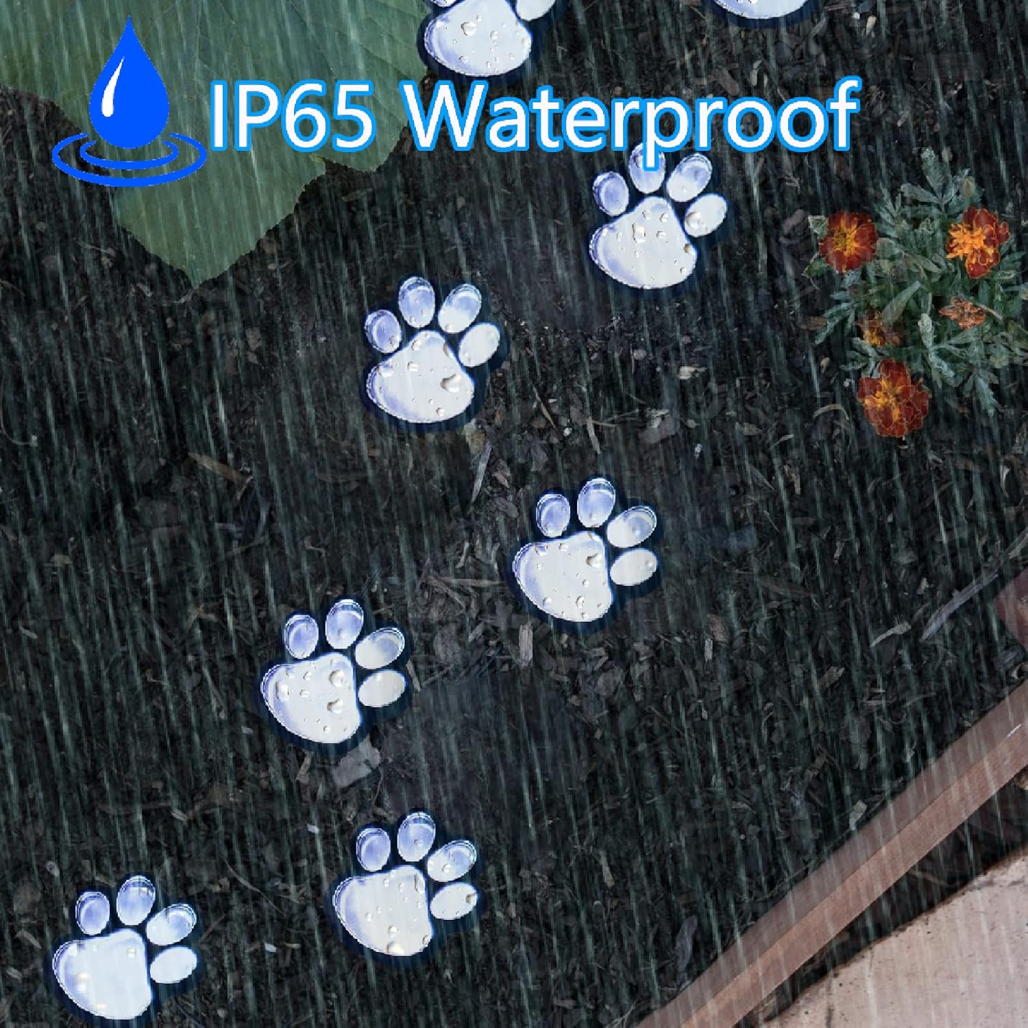 Luces solares con estampado de patas tira de luces solares LED impermeables para exteriores (juego de 8), lámpara decorativa de perro y gato, luces