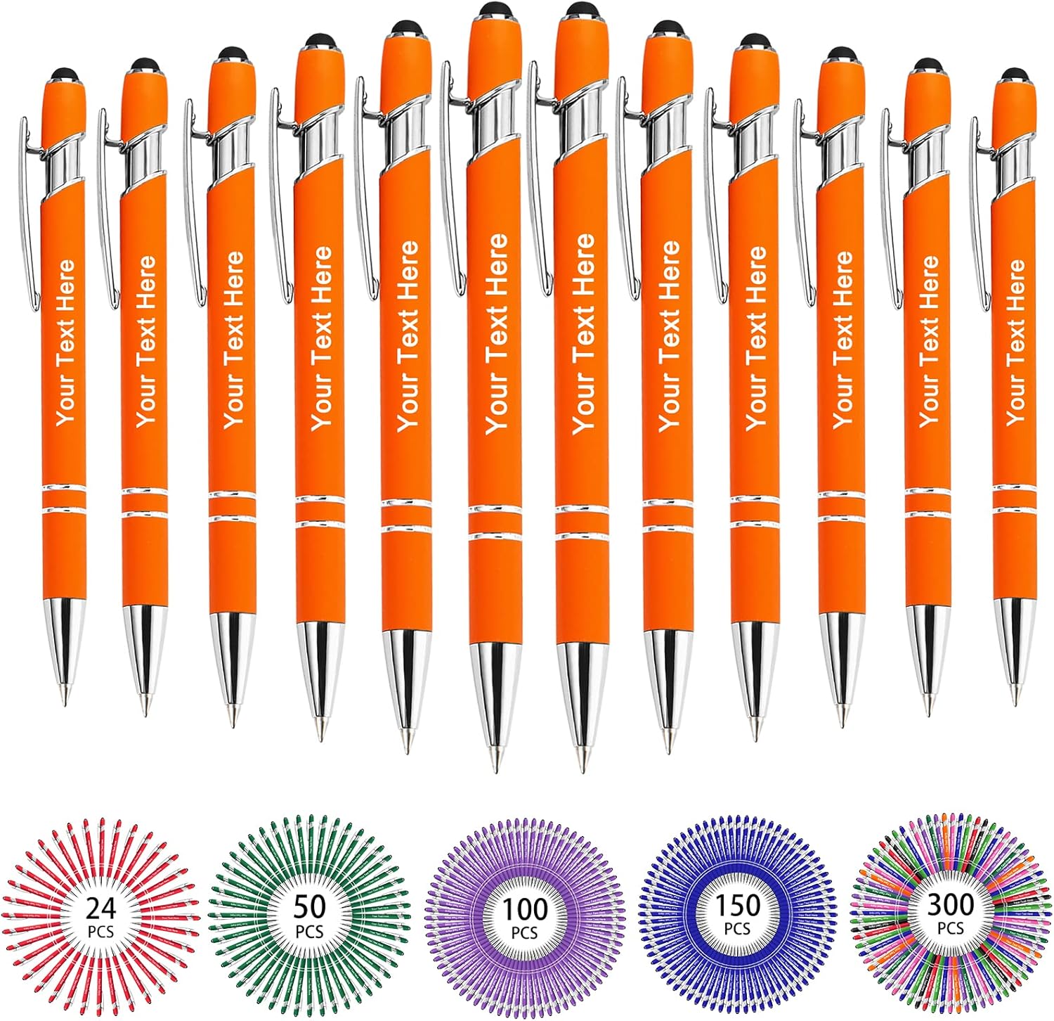 Hapelf Hasta 500 bolígrafos personalizados a granel, bolígrafo grabado personalizado con punta de lápiz capacitivo, carcasa multicolor retráctil,