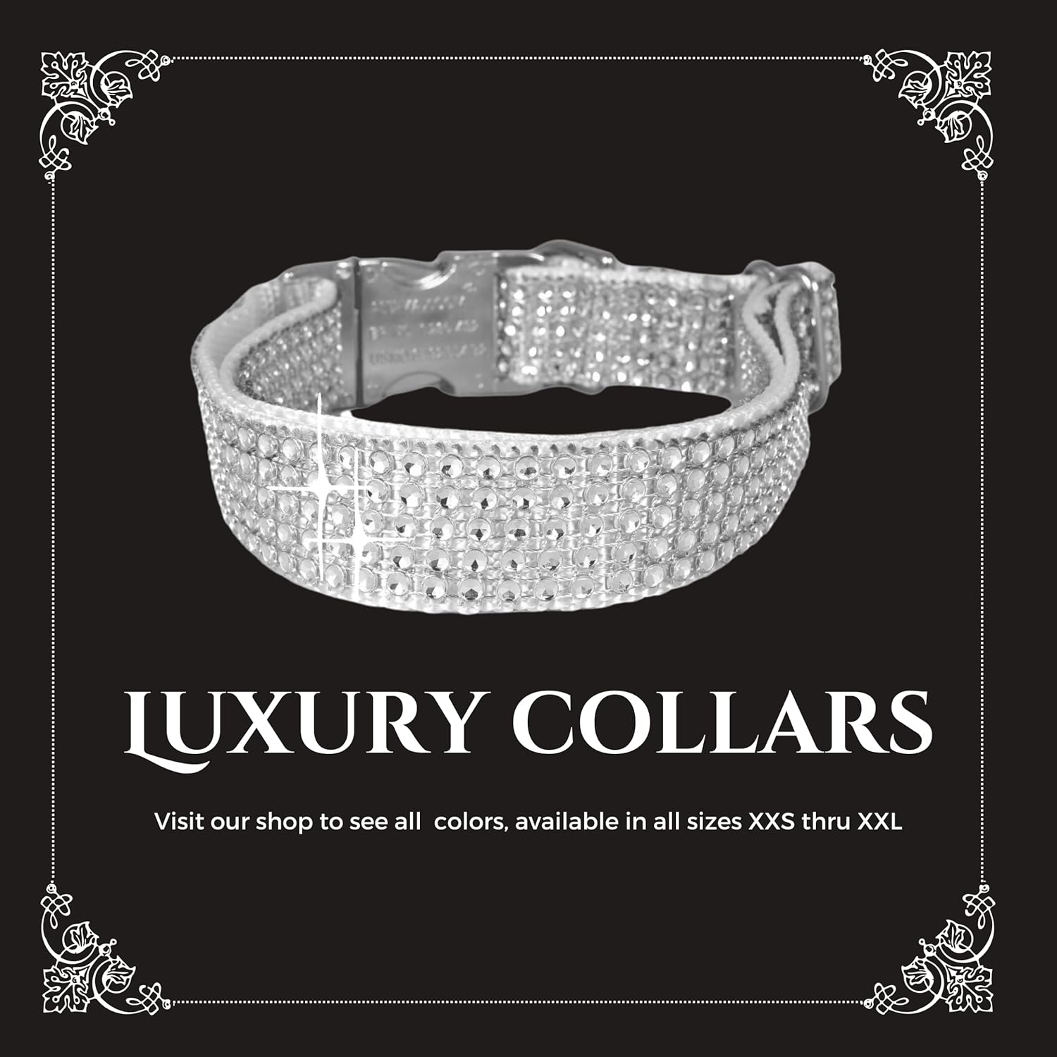 Fancy Rhinestone Dog Collar, Bling Girl Dog Collar Gift, Jeweled Dog Collar for Small Medium Large Girls and Giant Breed Dogs (Large 1 x 15-24″,