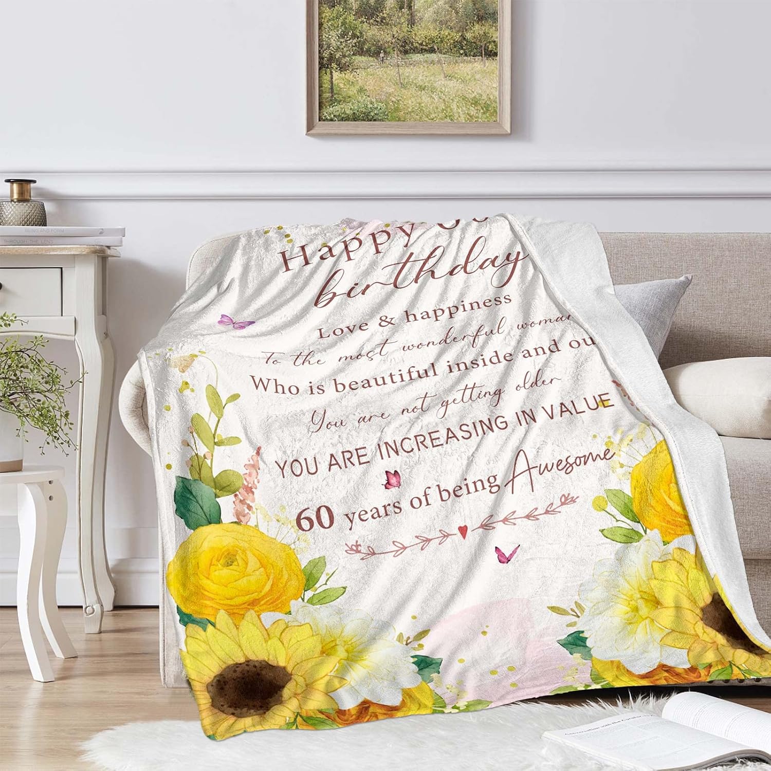 AIYUBOFUN Manta de regalo de 60 cumpleaños para mujer, regalos de cumpleaños 60 para mujeres, regalos de cumpleaños de 1963 para mujeres, regalos