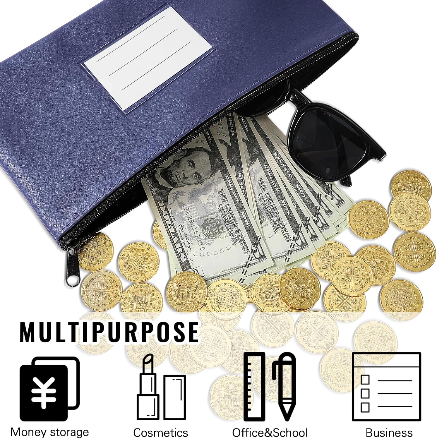 Paterr 6 bolsas de dinero con cremallera, de piel sintética, bolsa de seguridad para dinero, soporte para recibos, cartera con etiqueta para dinero