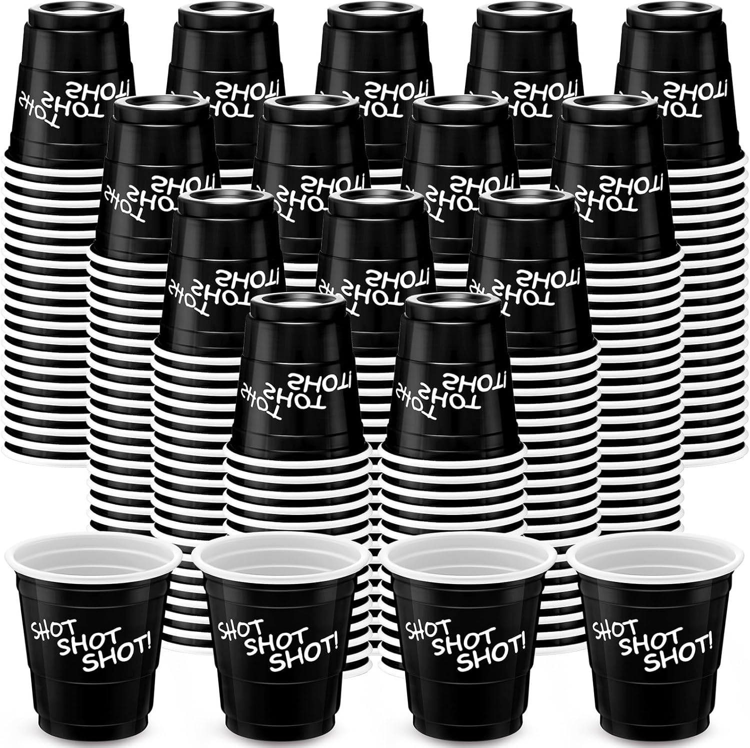 Lounsweer 200 vasos de chupito de plástico de 2 onzas, vasos desechables para fiesta, mini tazas para despedida de soltera, cumpleaños, degustación
