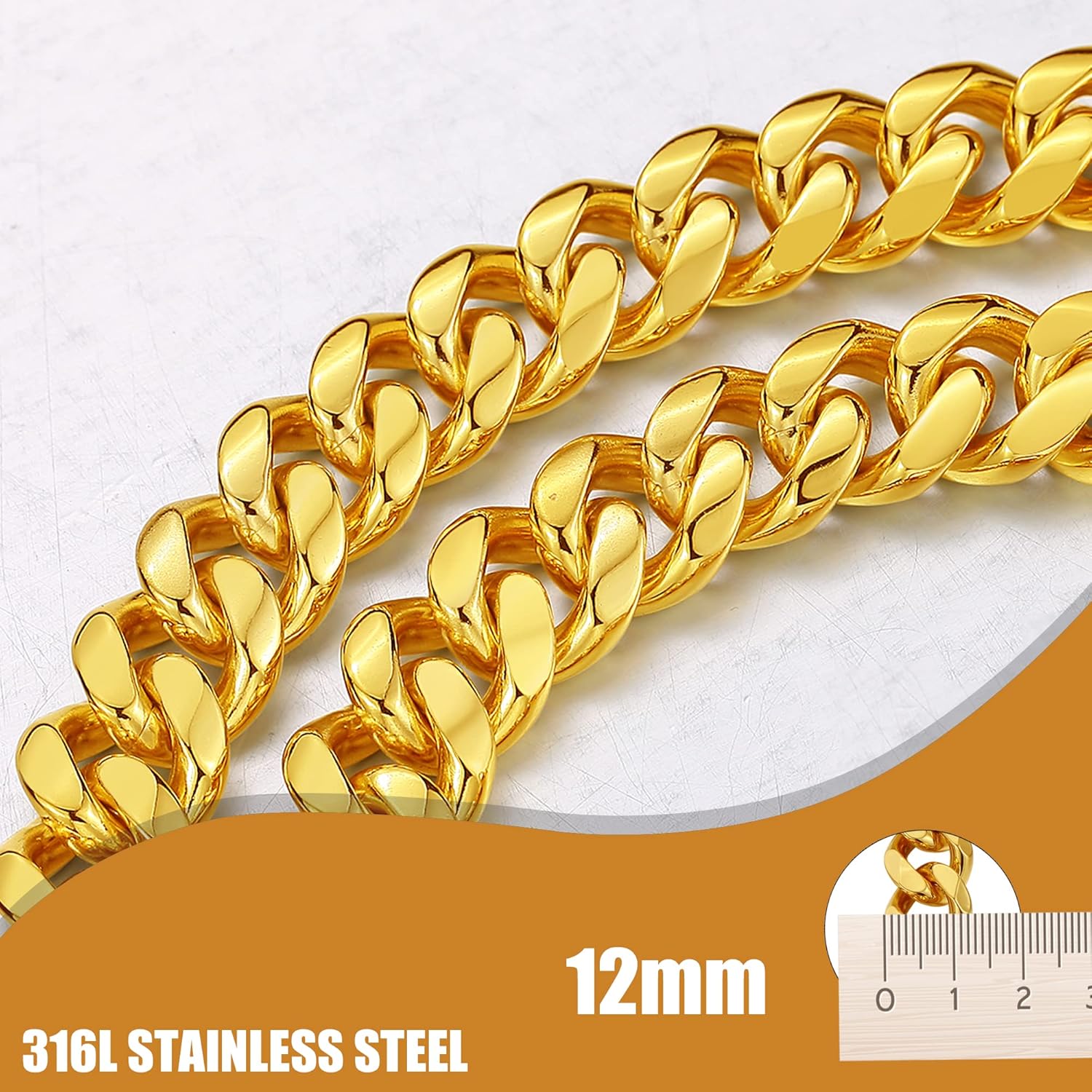 Correa de cadena para perro de 3 pies y 4.3 pies, acero inoxidable de oro de 18 quilates, correa para perro de 0.472 in con cómodo mango de cuero