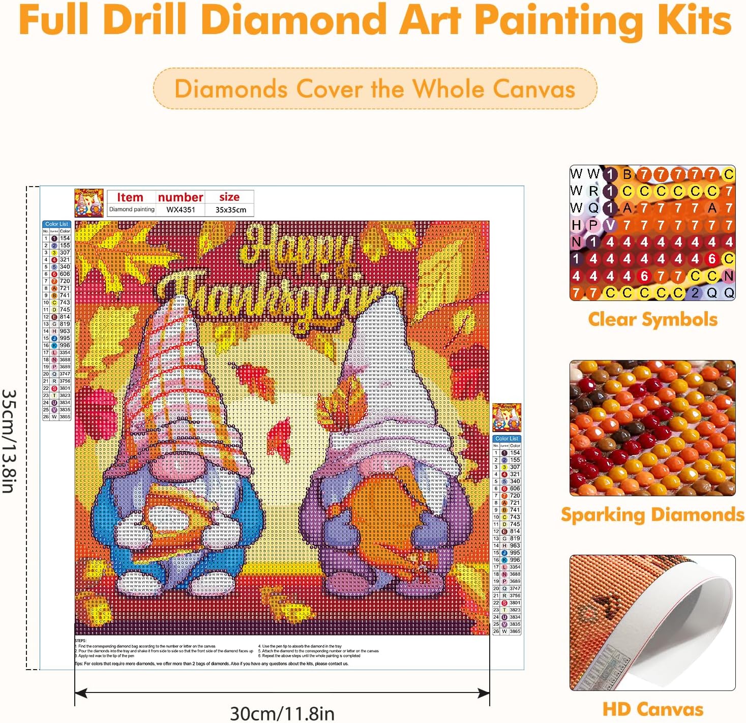 MOGTAA Kits de pintura artística de diamantes de Acción de Gracias para adultos, kits de pintura de diamantes de gnomos para principiantes, kits de