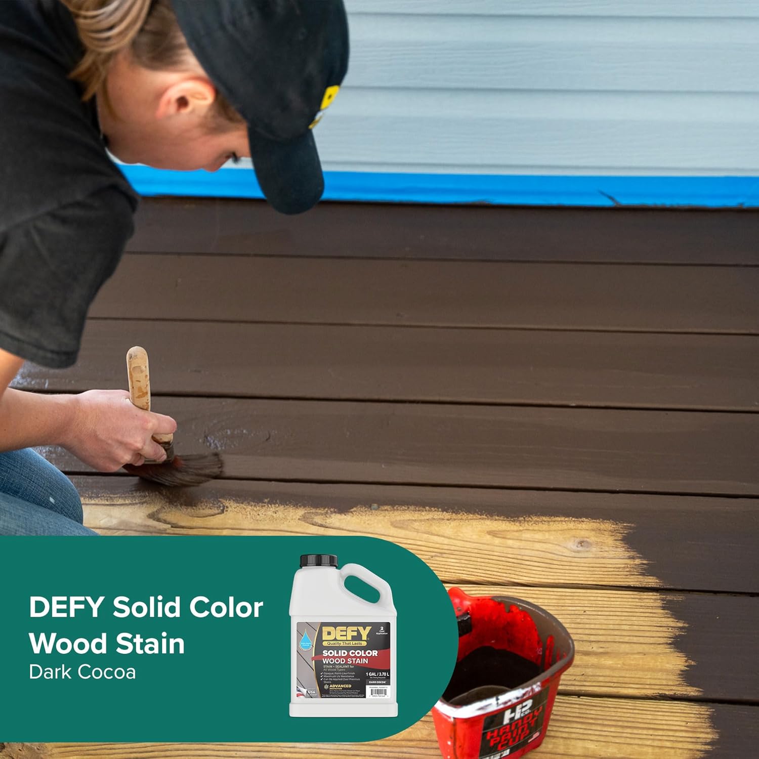 DEFY Tinte para madera de color sólido, cacao oscuro, 1 galón, pintura de cubierta de larga duración para madera y manchas de cercas, pintura de